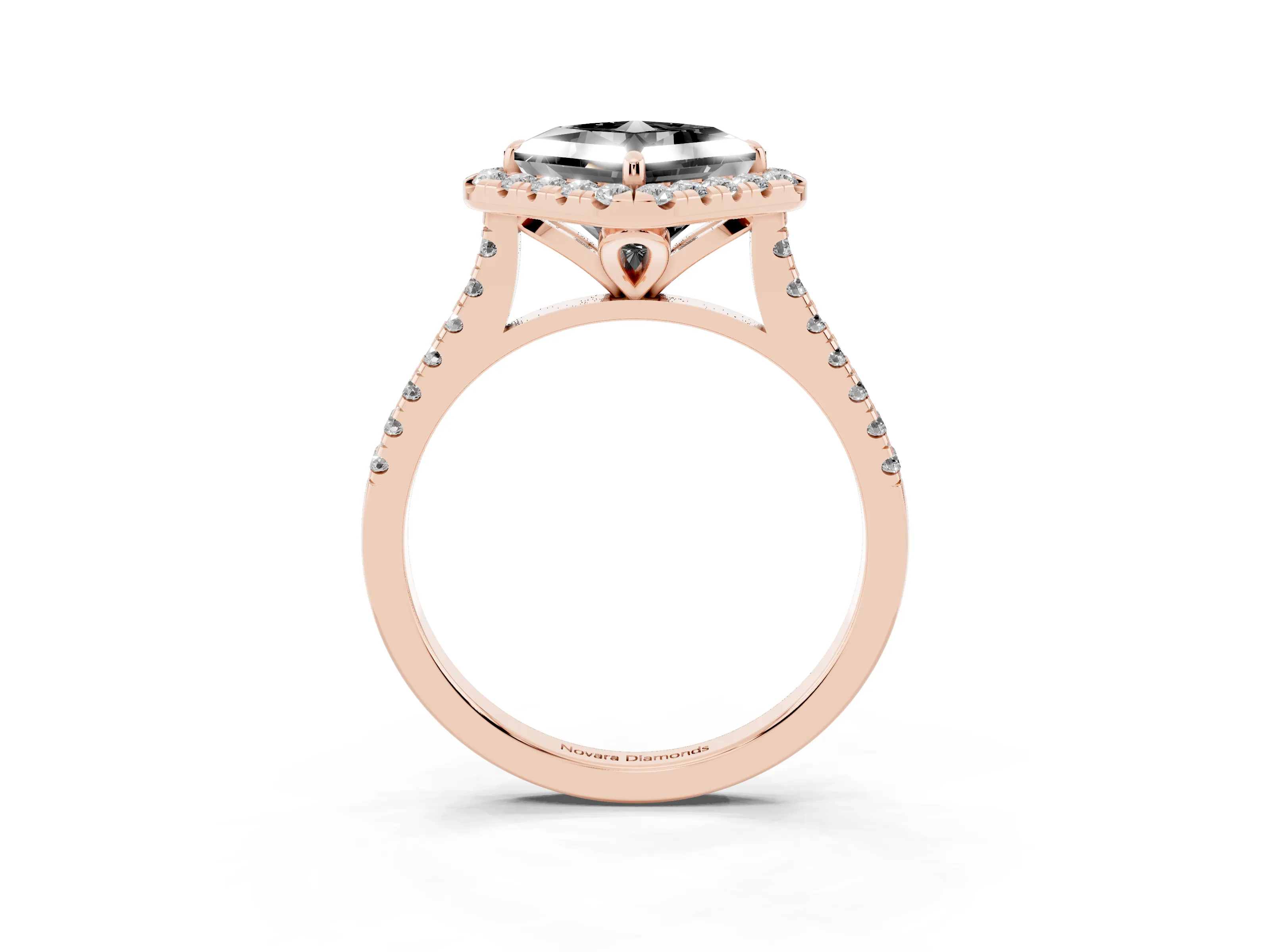 Fancy Black Princess Cut Diamond Cushion Halo Ring Set in Rose gold with Pavé Band