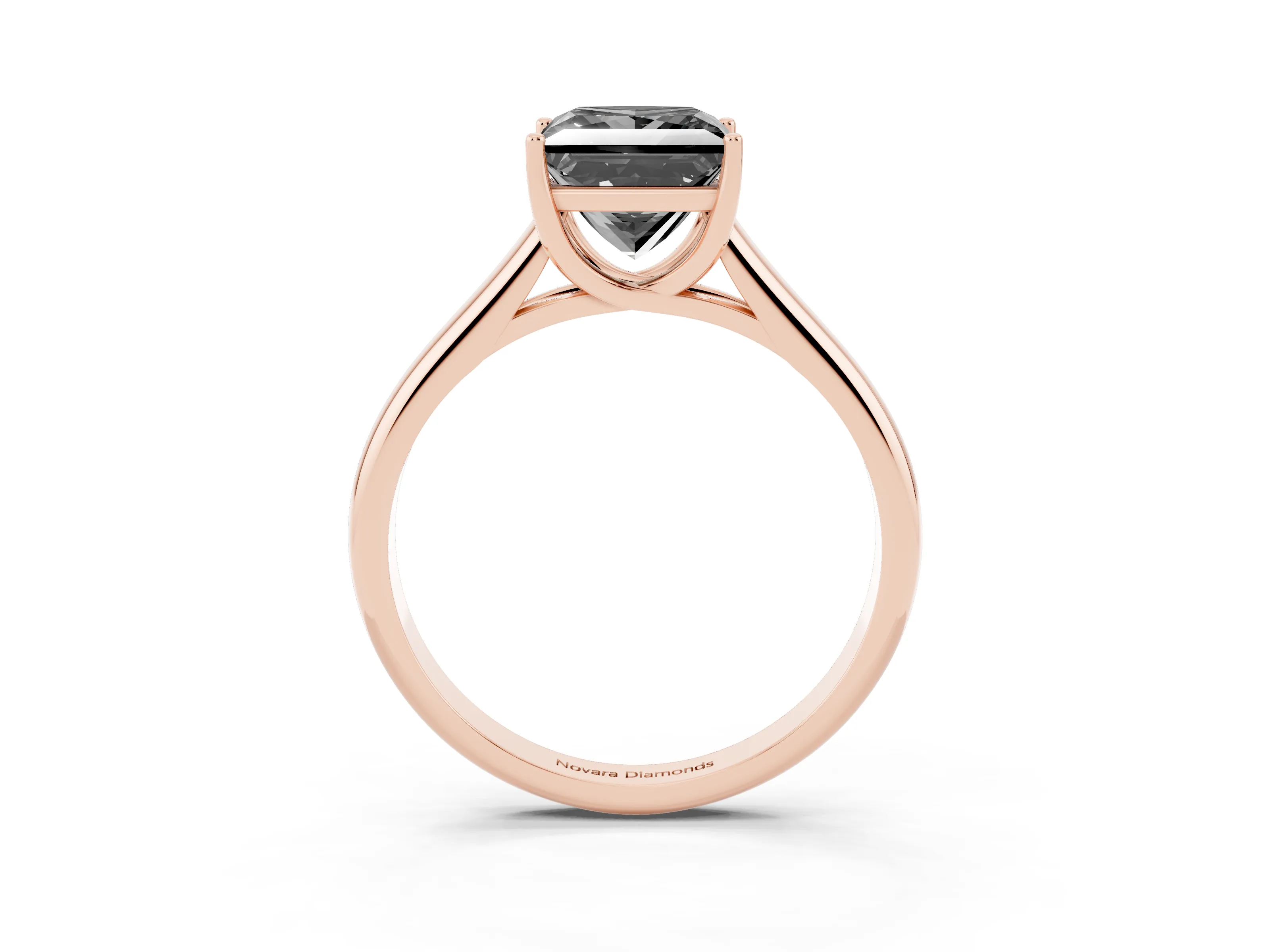 Fancy Black Princess Cut Diamond Solitaire Engagement Ring Set in Rose gold with Subtly Tapered Band and Prong Setting