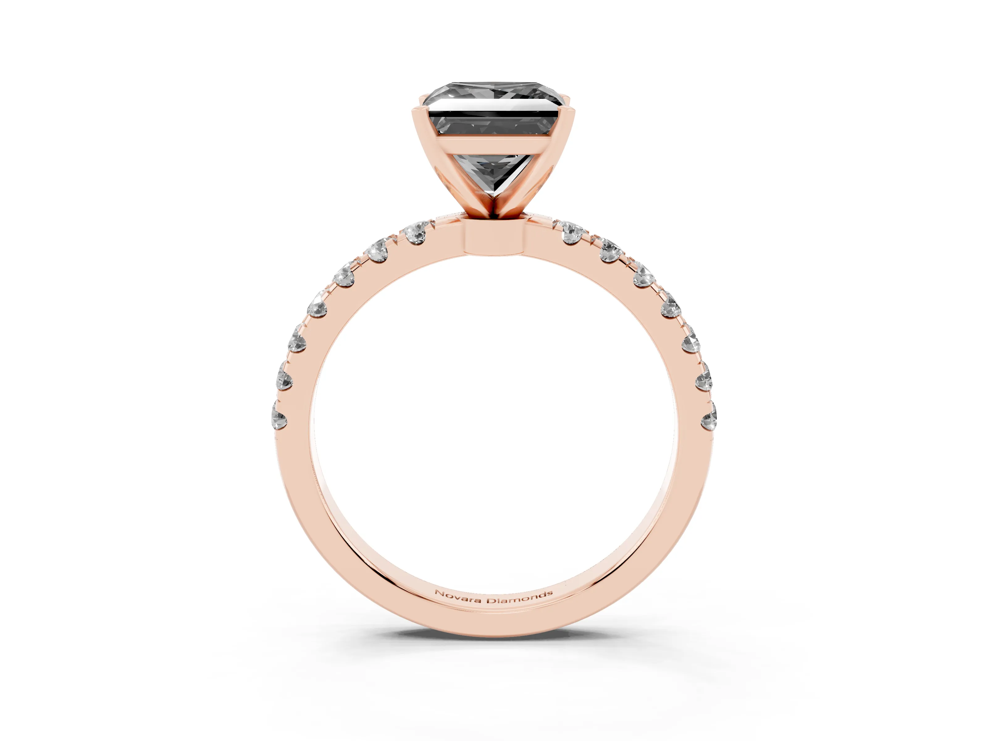 Fancy Black Princess Cut Diamond Solitaire Ring Set in Rose gold with Pavé Accents and Prong Setting