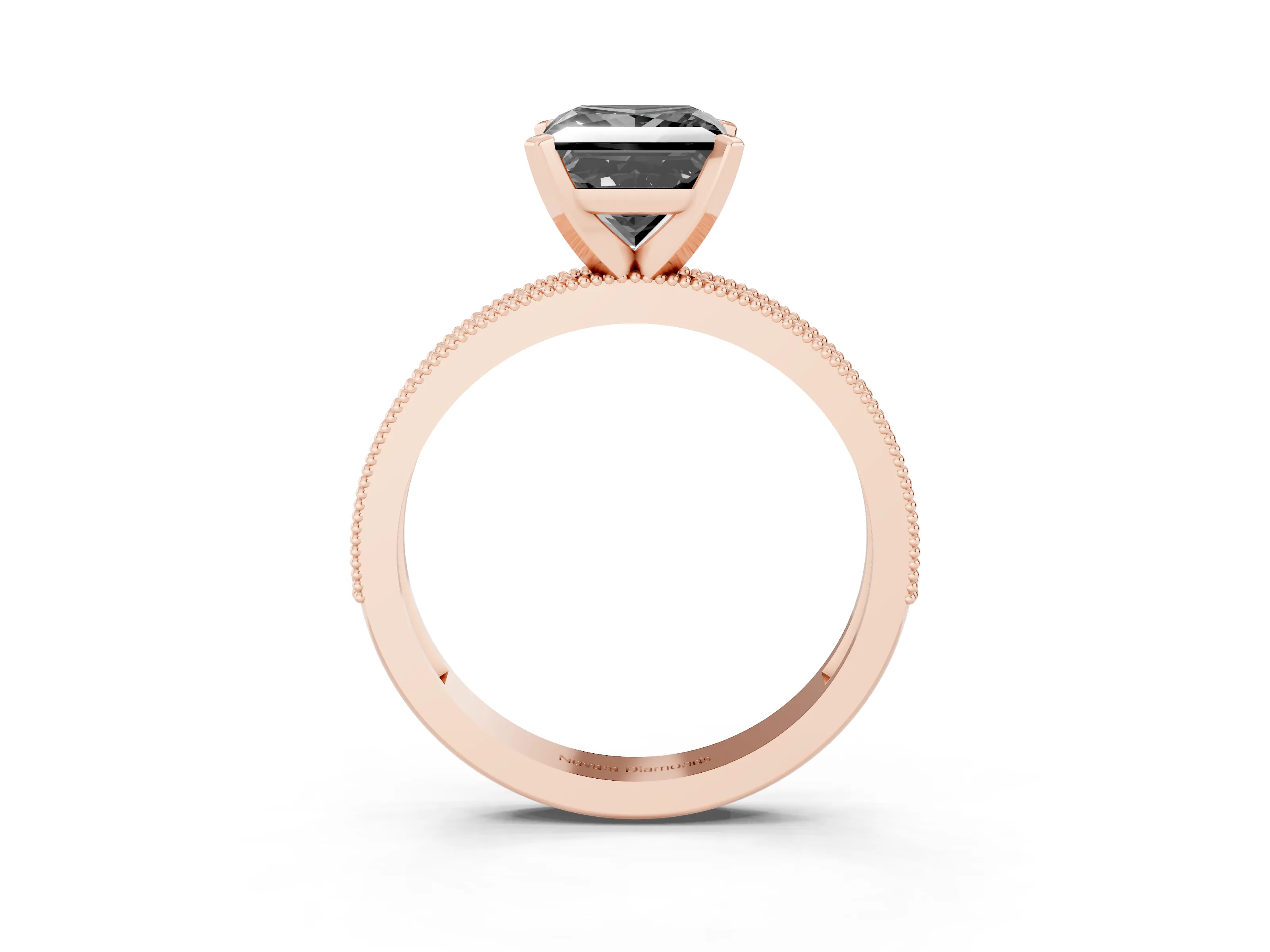 Fancy Black Princess Cut Diamond Milgrain Pavé Engagement Ring Set in Rose gold with Prong Setting