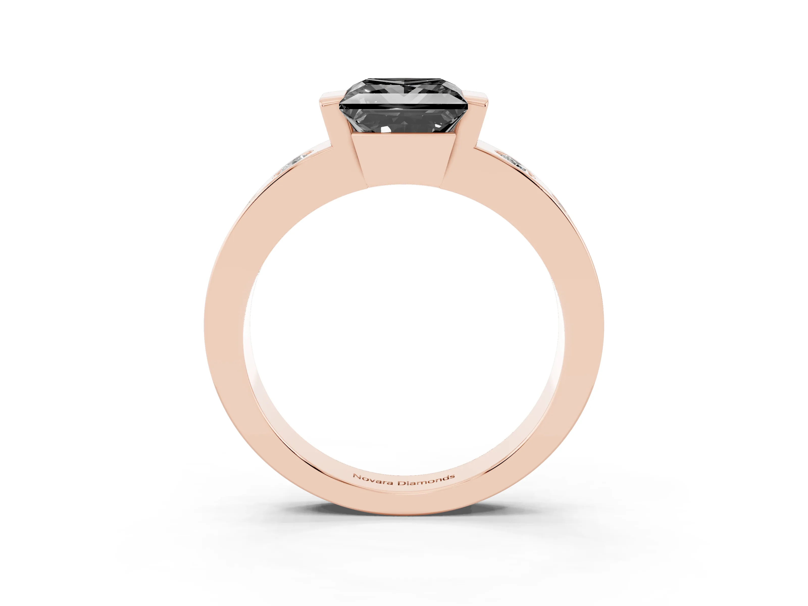 Fancy Black Princess Cut Diamond Channel-Set Band Ring Set in Rose gold with Bezel Prong Setting