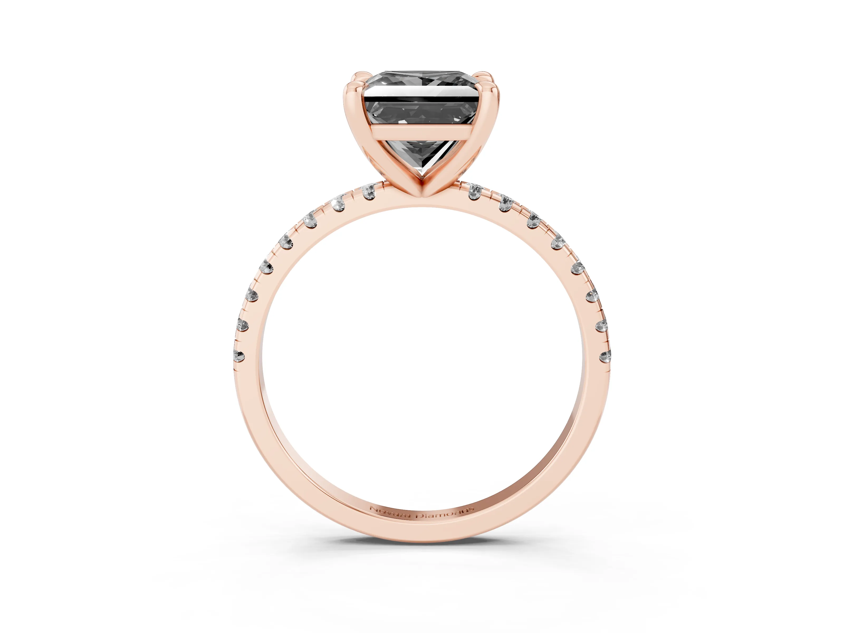 Fancy Black Princess Cut Diamond Brilliant Solitaire Ring Set in Rose gold with Pavé Band and Prong Setting
