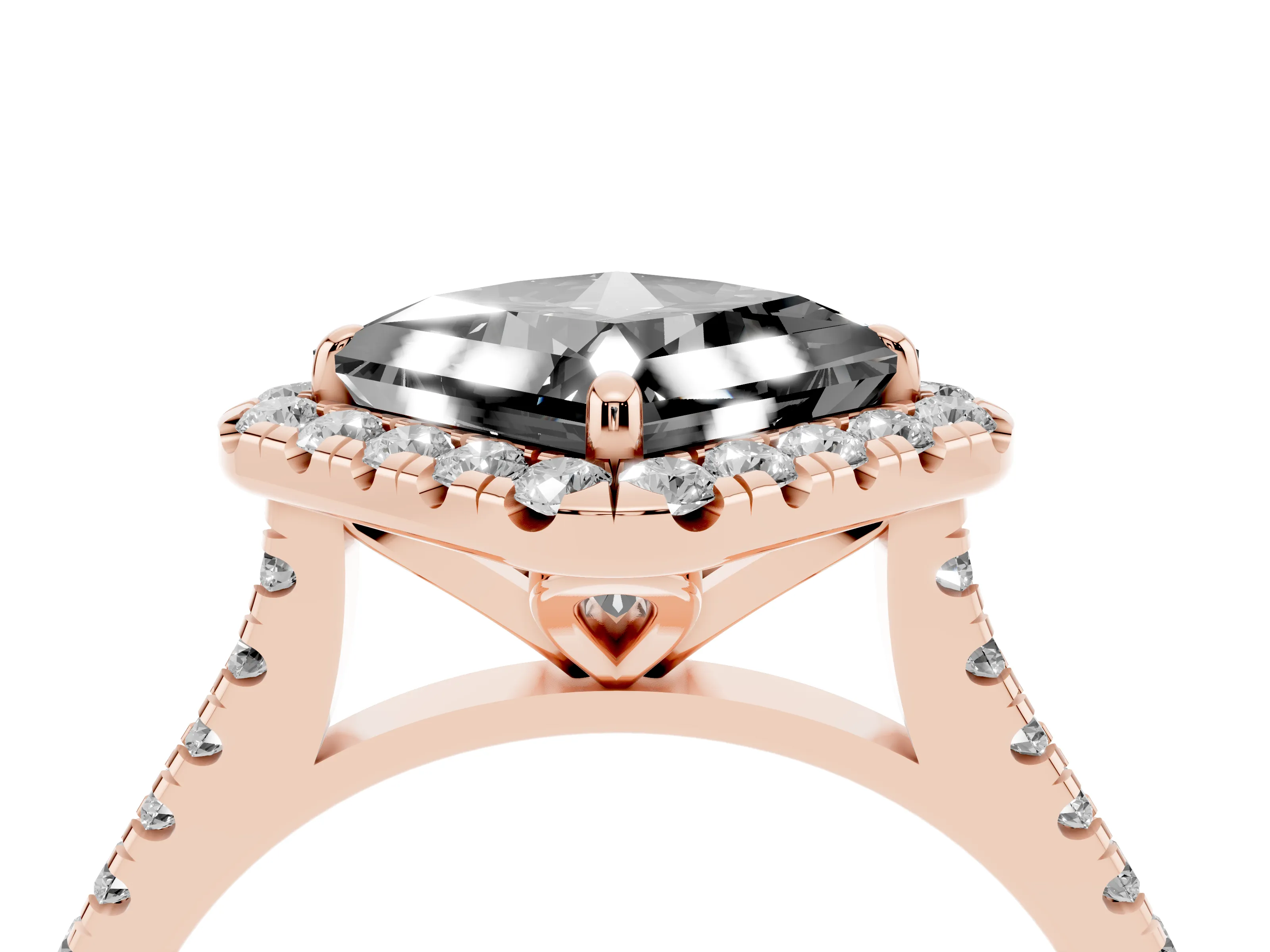 Fancy Black Princess Cut Diamond Cushion Halo Ring Set in Rose gold with Pavé Band