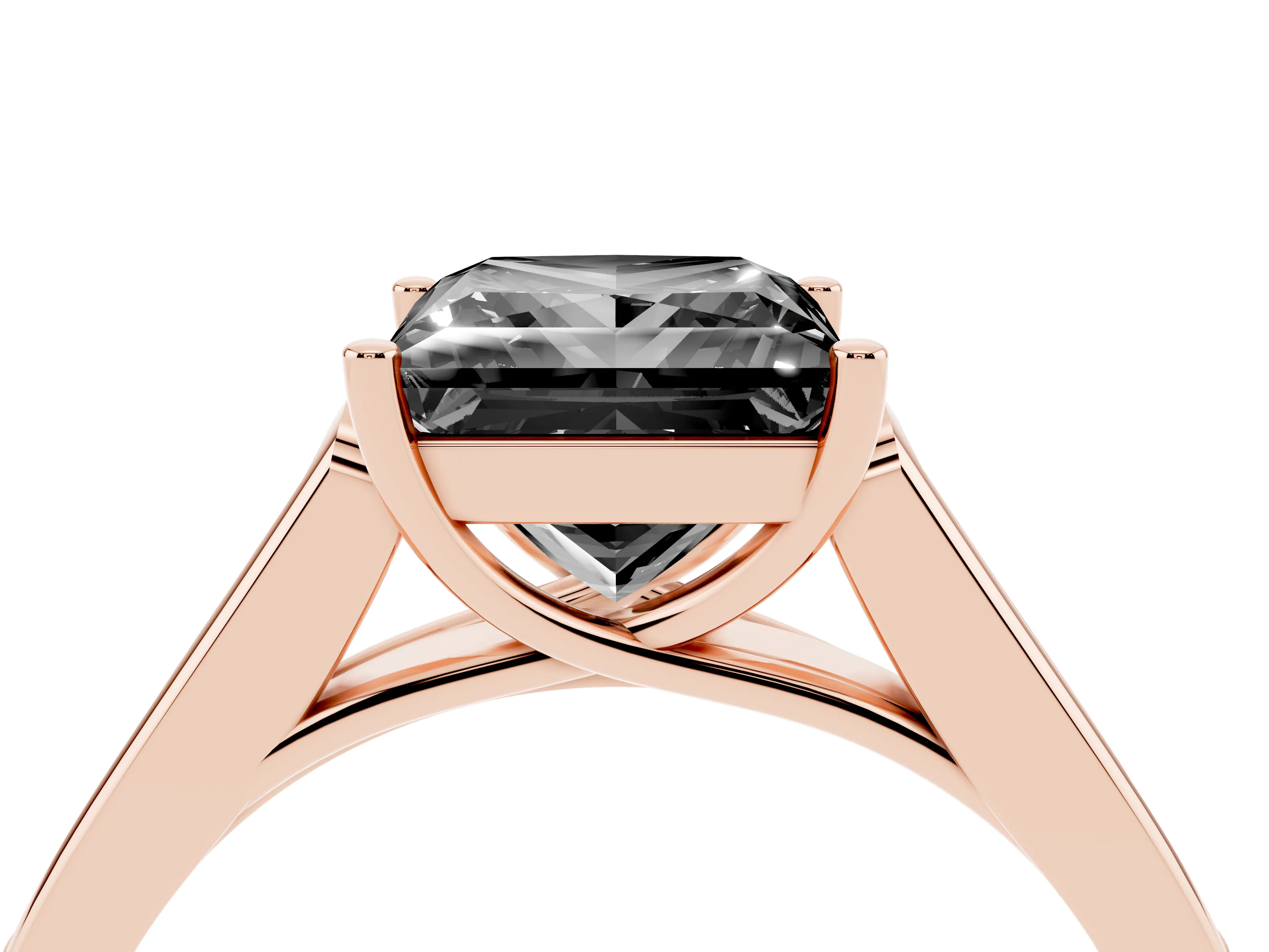 Fancy Black Princess Cut Diamond Solitaire Cathedral Engagement Ring Set in Rose gold with Channel-Set Band and Prong Setting