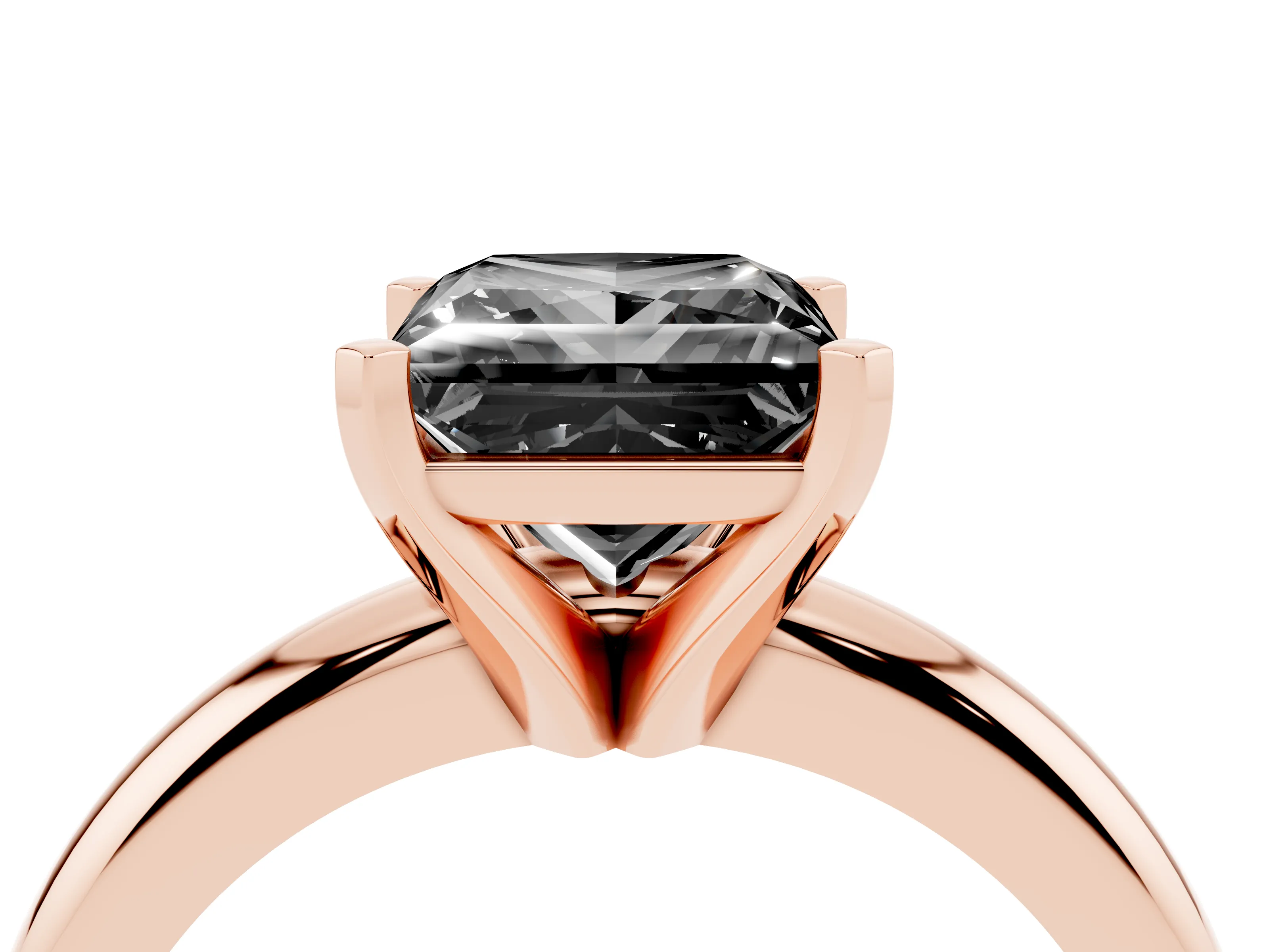 Fancy Black Princess Cut Diamond Solitaire Engagement Ring Set in Rose gold with Round Band and Prong Setting