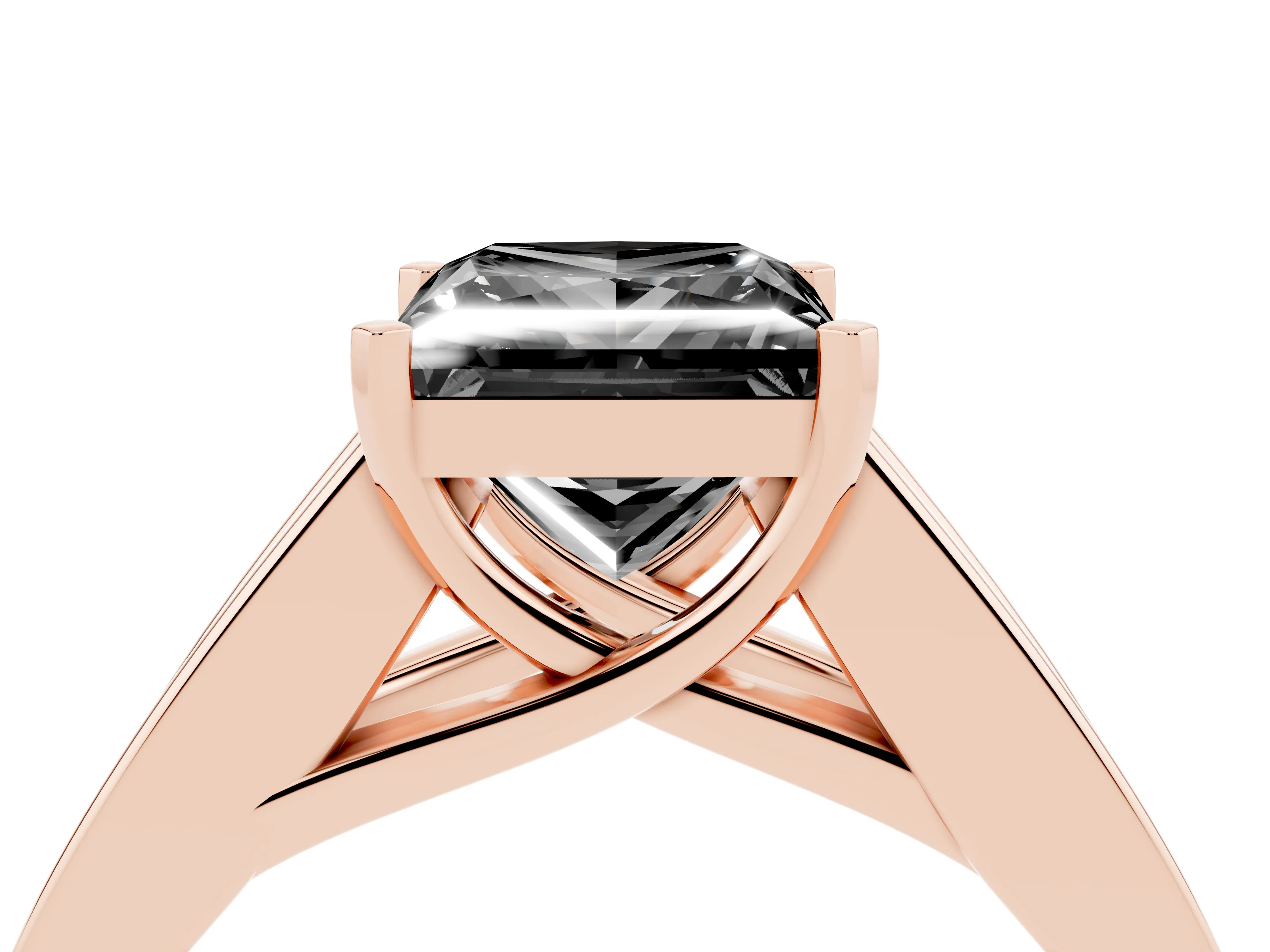 Fancy Black Princess Cut Diamond Solitaire Ring Set in Rose gold with Channel-Set Accent Stones and Prong Setting