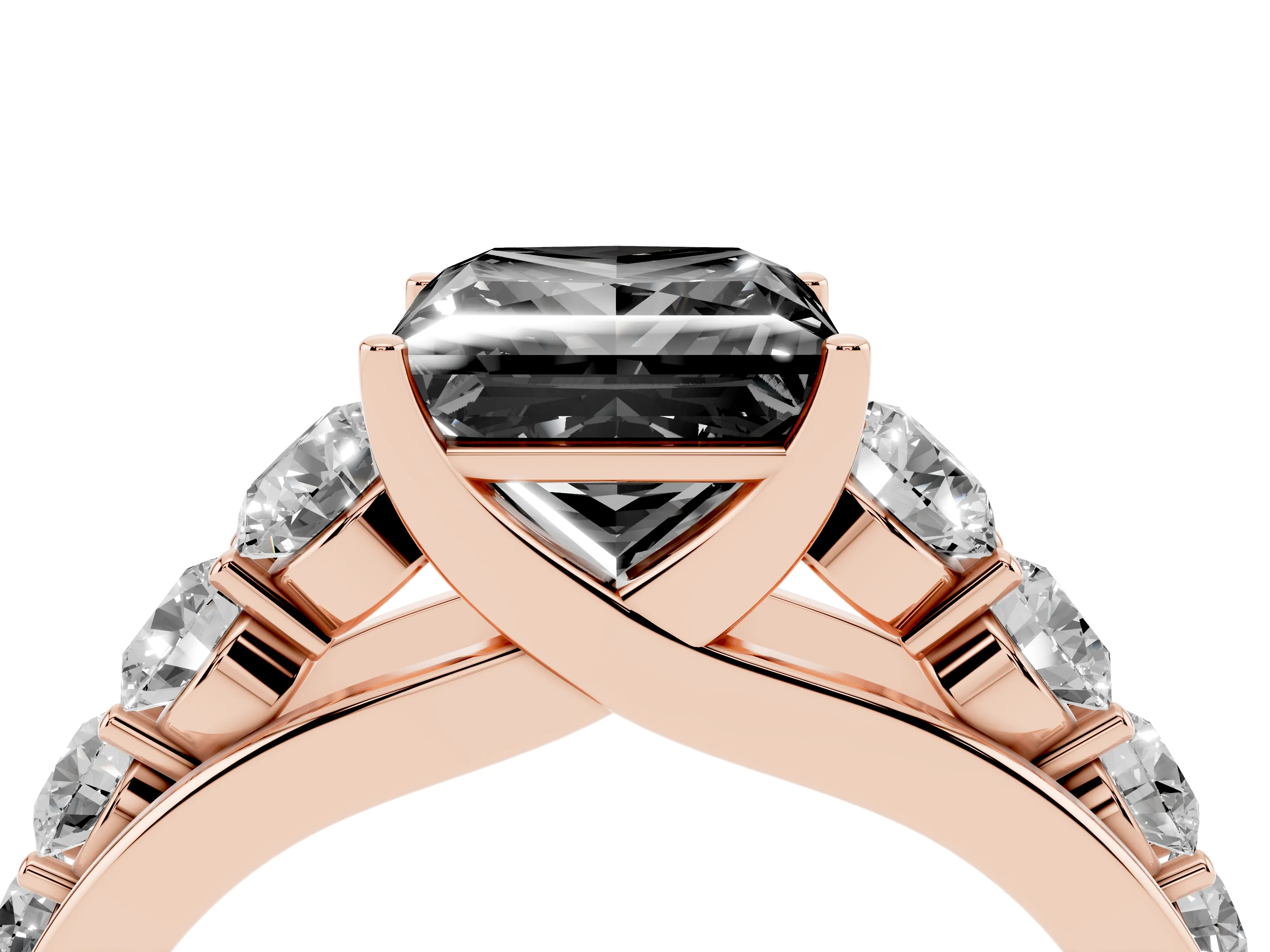 Fancy Black Princess Cut Diamond Solitaire Ring Set in Rose gold with Pavé-Set Band and Prong Setting
