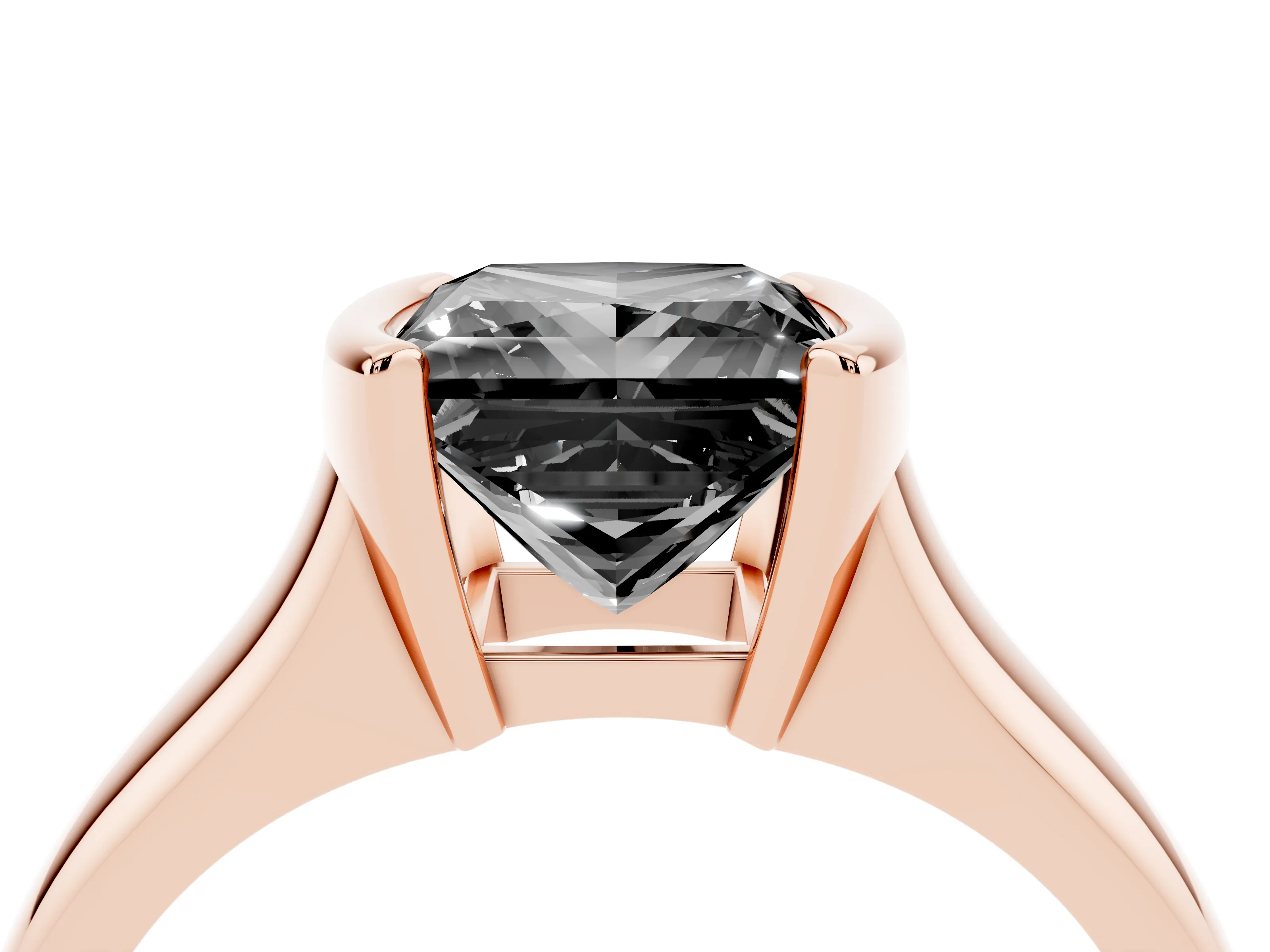Fancy Black Princess Cut Diamond Solitaire Tension Set Ring Set in Rose gold with Split Shank Band