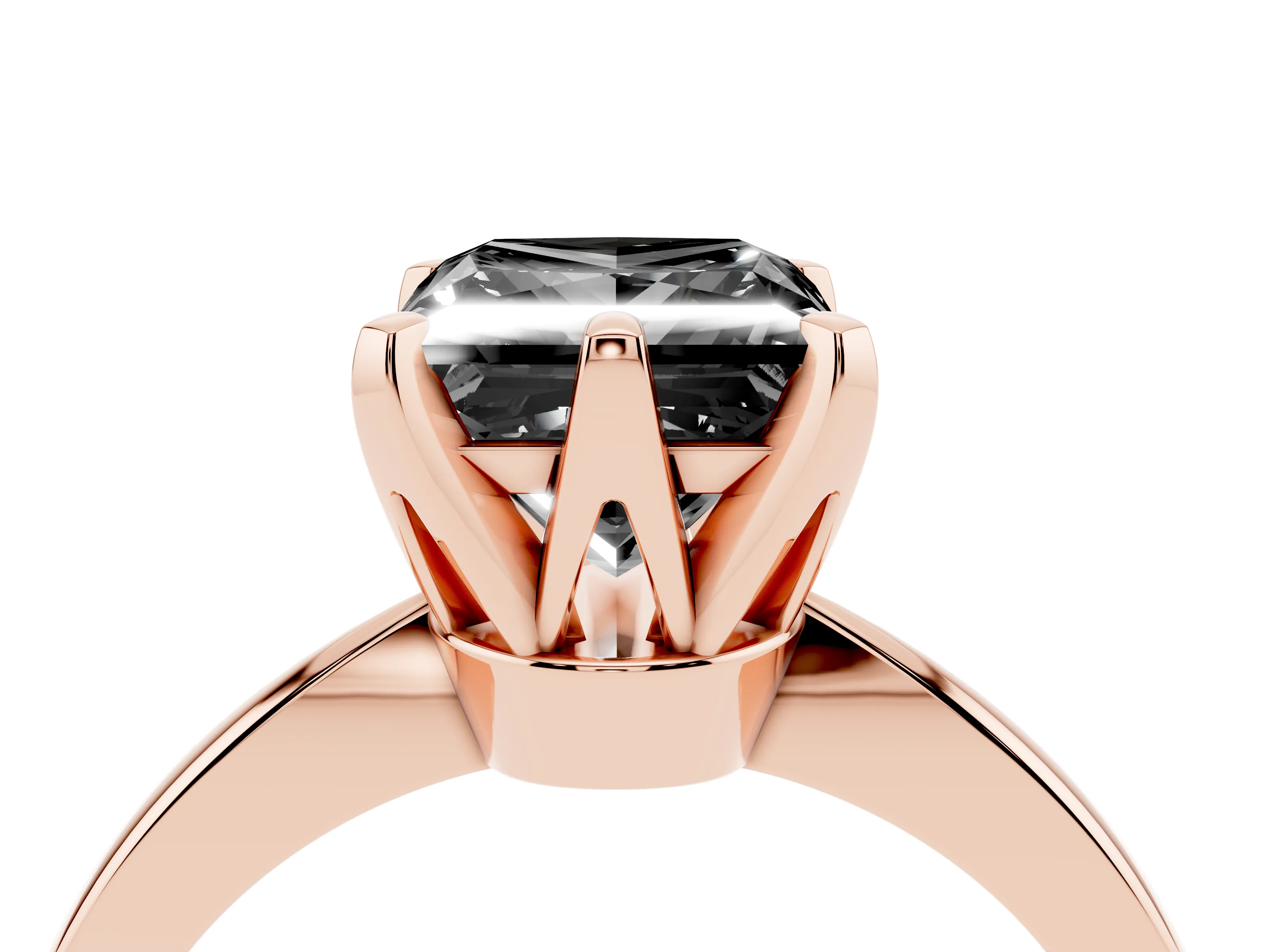 Fancy Black Princess Cut Diamond Solitaire Engagement Ring Set in Rose gold with Slim Tapered Solitaire Band