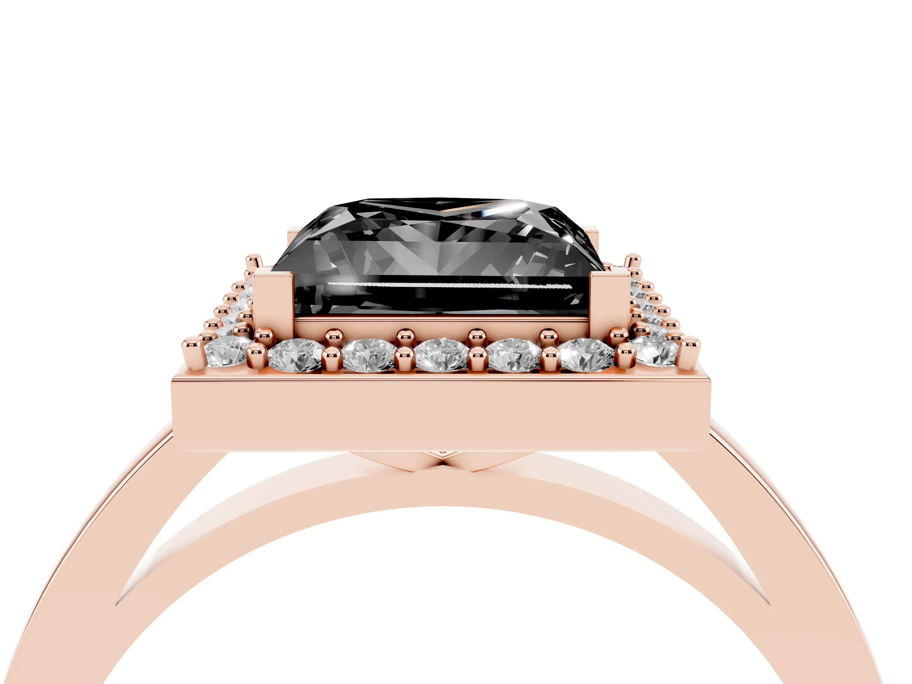 Fancy Black Princess Cut Diamond Halo Ring Set in Rose gold with Solitaire Band and Prong Setting