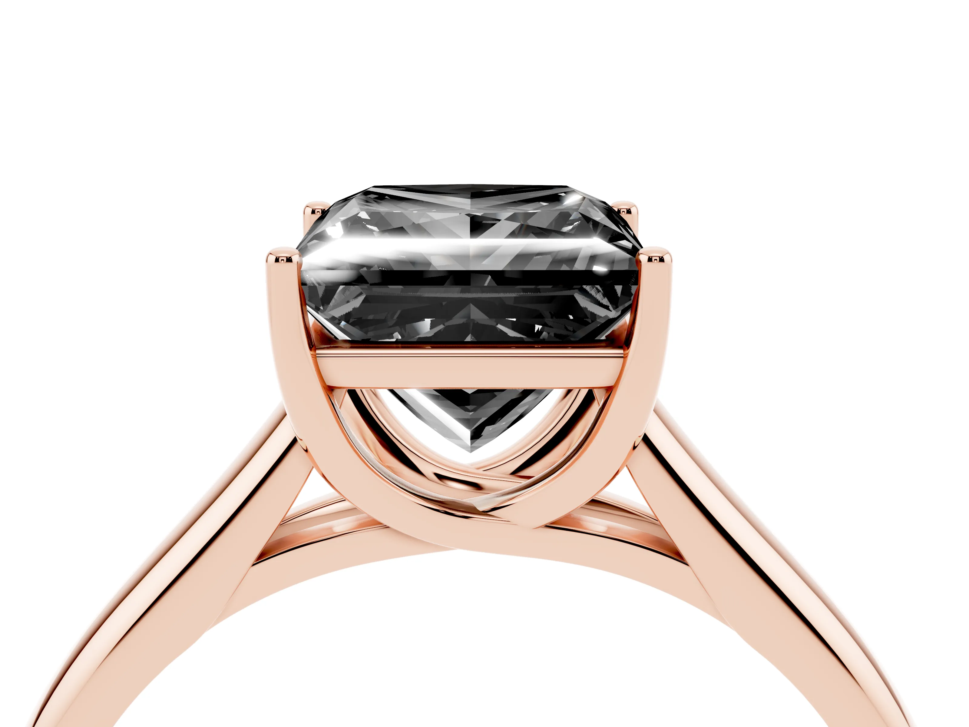 Fancy Black Princess Cut Diamond Solitaire Engagement Ring Set in Rose gold with Subtly Tapered Band and Prong Setting