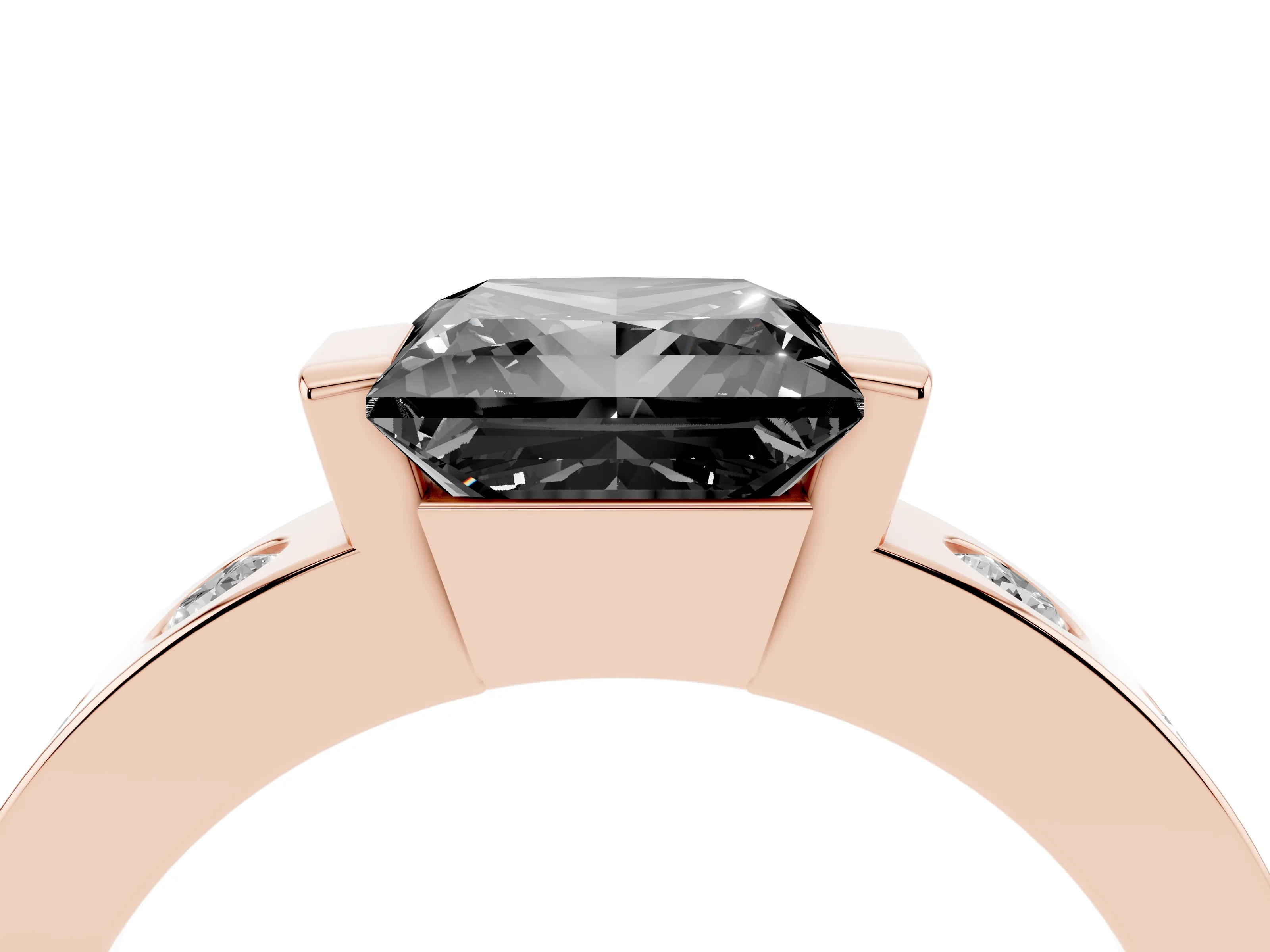 Fancy Black Princess Cut Diamond Channel-Set Band Ring Set in Rose gold with Bezel Prong Setting