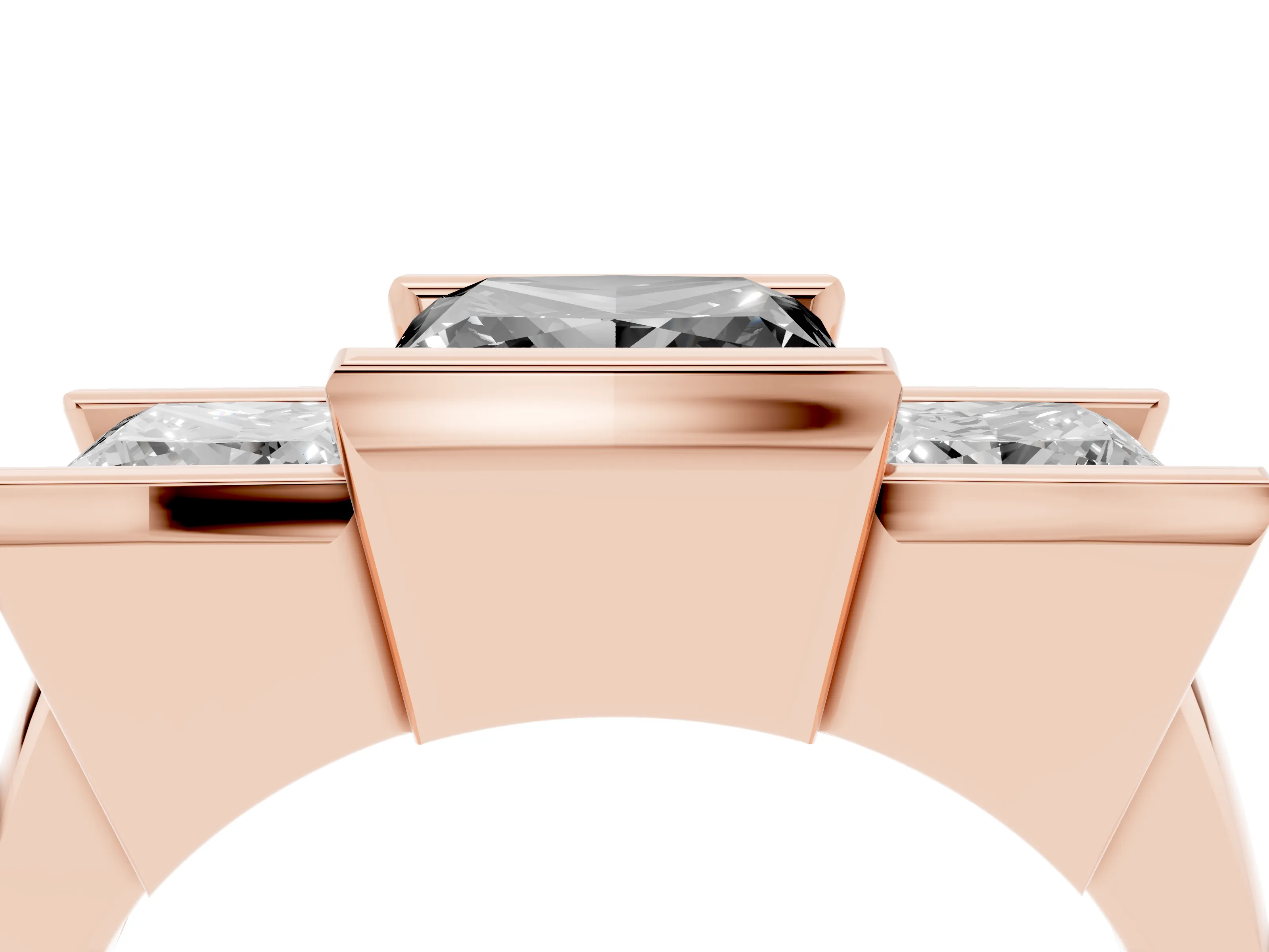 Fancy Black Princess Cut Diamond Three-Stone Channel Set Ring Set in Rose gold with Smooth Polished Band