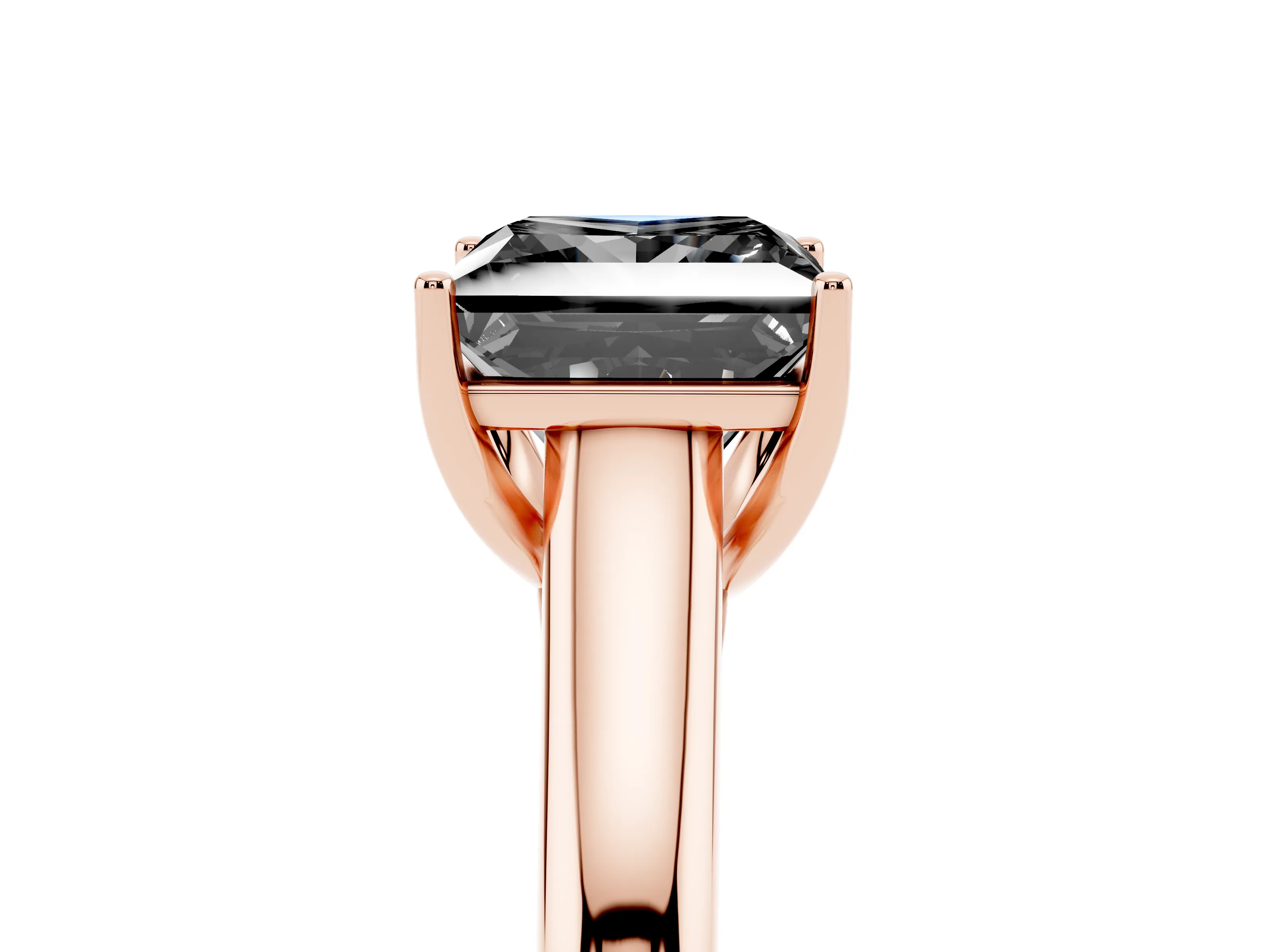 Fancy Black Princess Cut Diamond Solitaire Engagement Ring Set in Rose gold with Subtly Tapered Band and Prong Setting