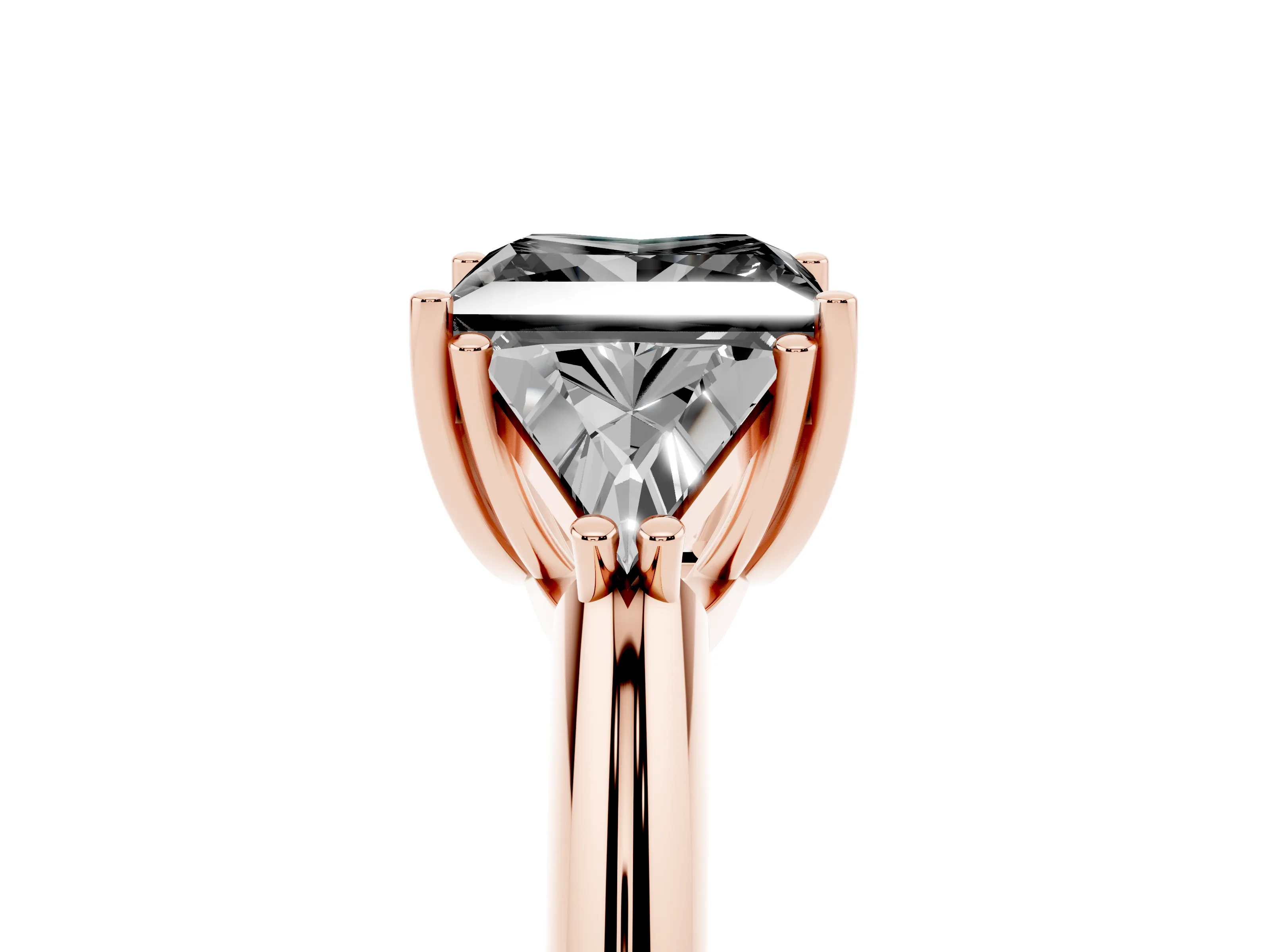 Fancy Black Princess Cut Diamond Three-Stone Engagement Ring Set in Rose gold with Trillion Side Stones