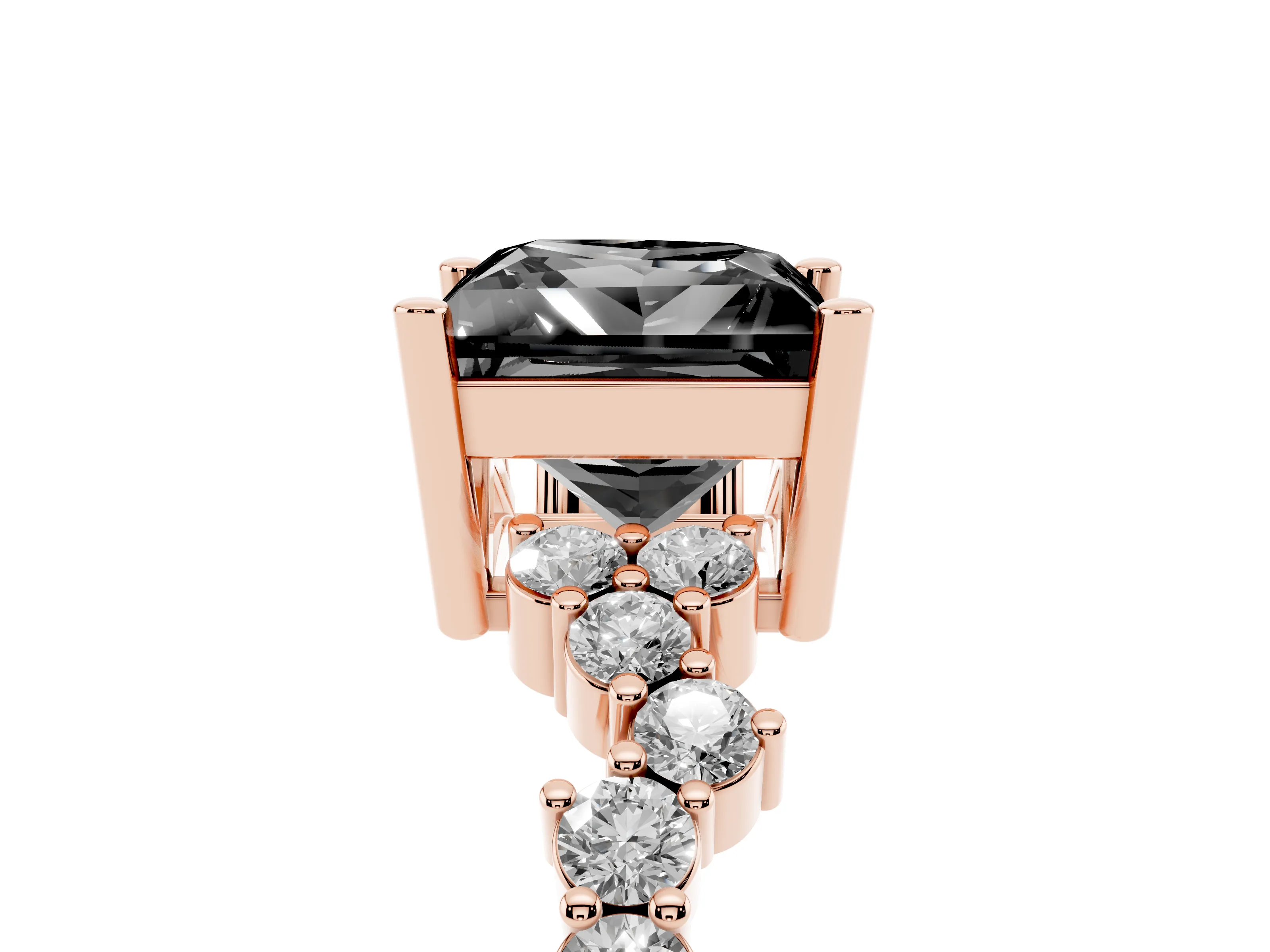 Fancy Black Princess Cut Diamond Ring Set in Rose gold with Scattered Round Accents