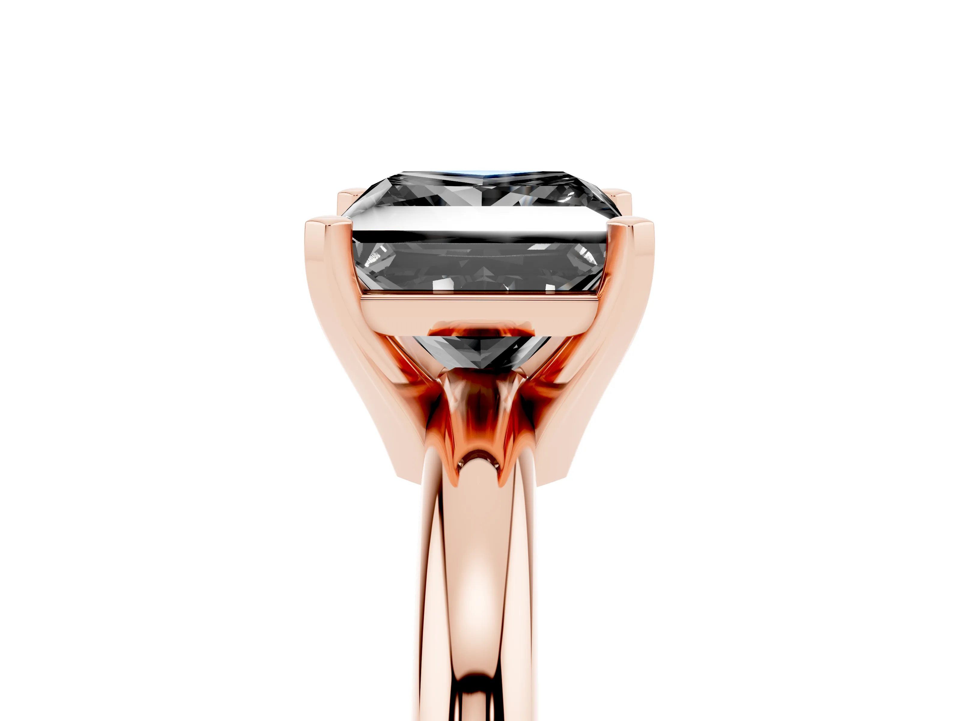 Fancy Black Princess Cut Diamond Solitaire Engagement Ring Set in Rose gold with Round Band and Prong Setting