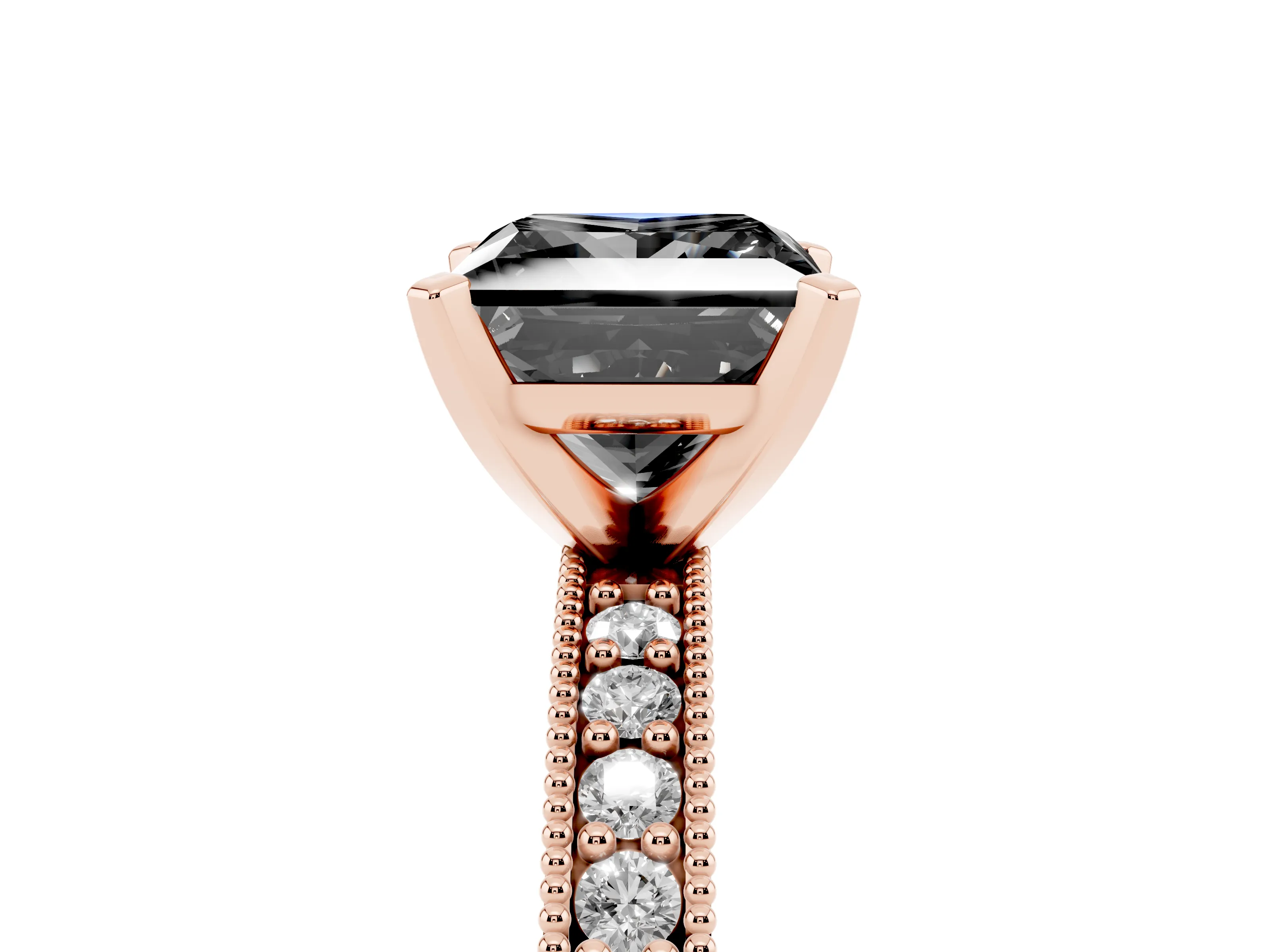 Fancy Black Princess Cut Diamond Milgrain Pavé Engagement Ring Set in Rose gold with Prong Setting