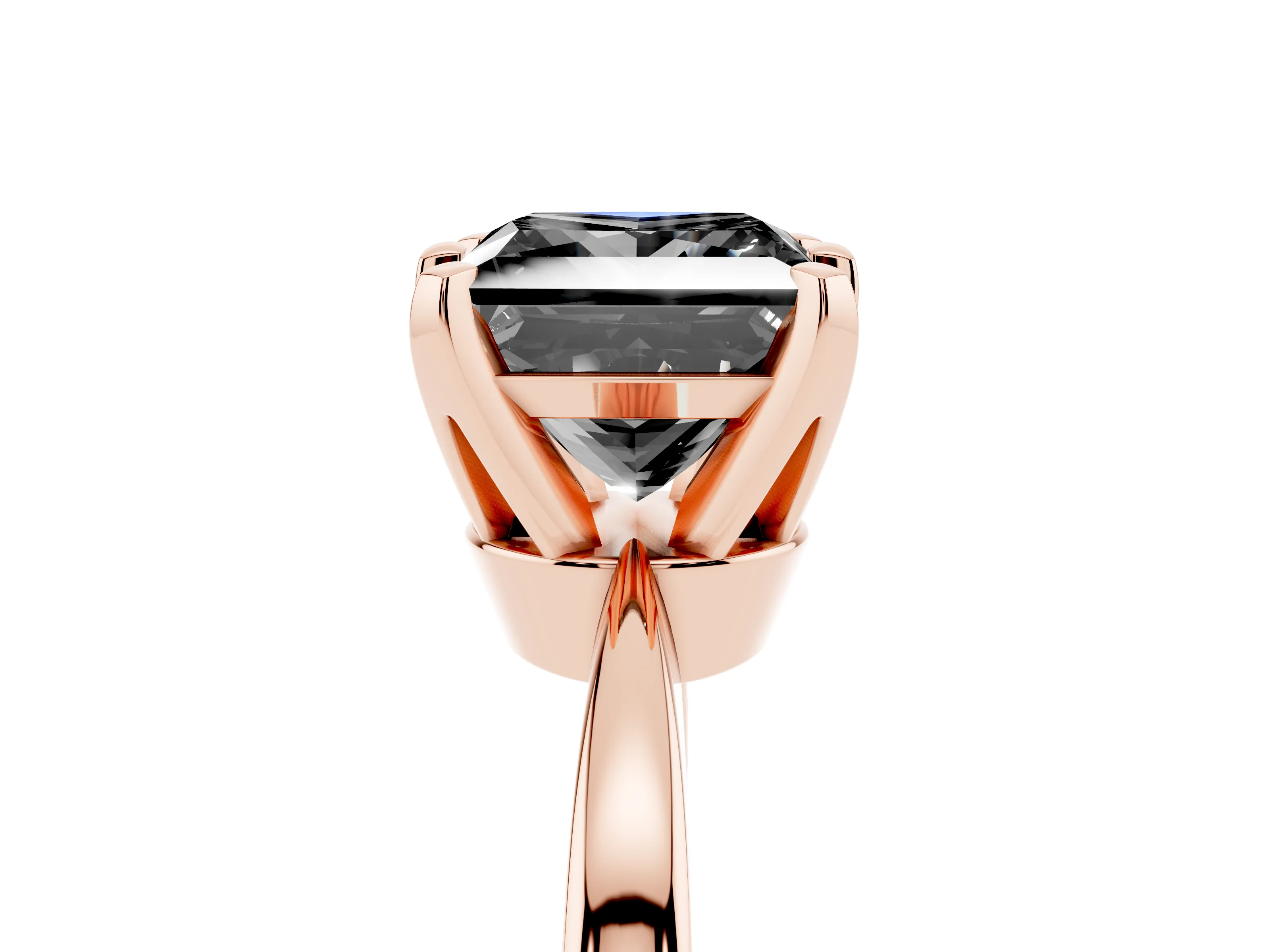 Fancy Black Princess Cut Diamond Solitaire Engagement Ring Set in Rose gold with Slim Tapered Solitaire Band