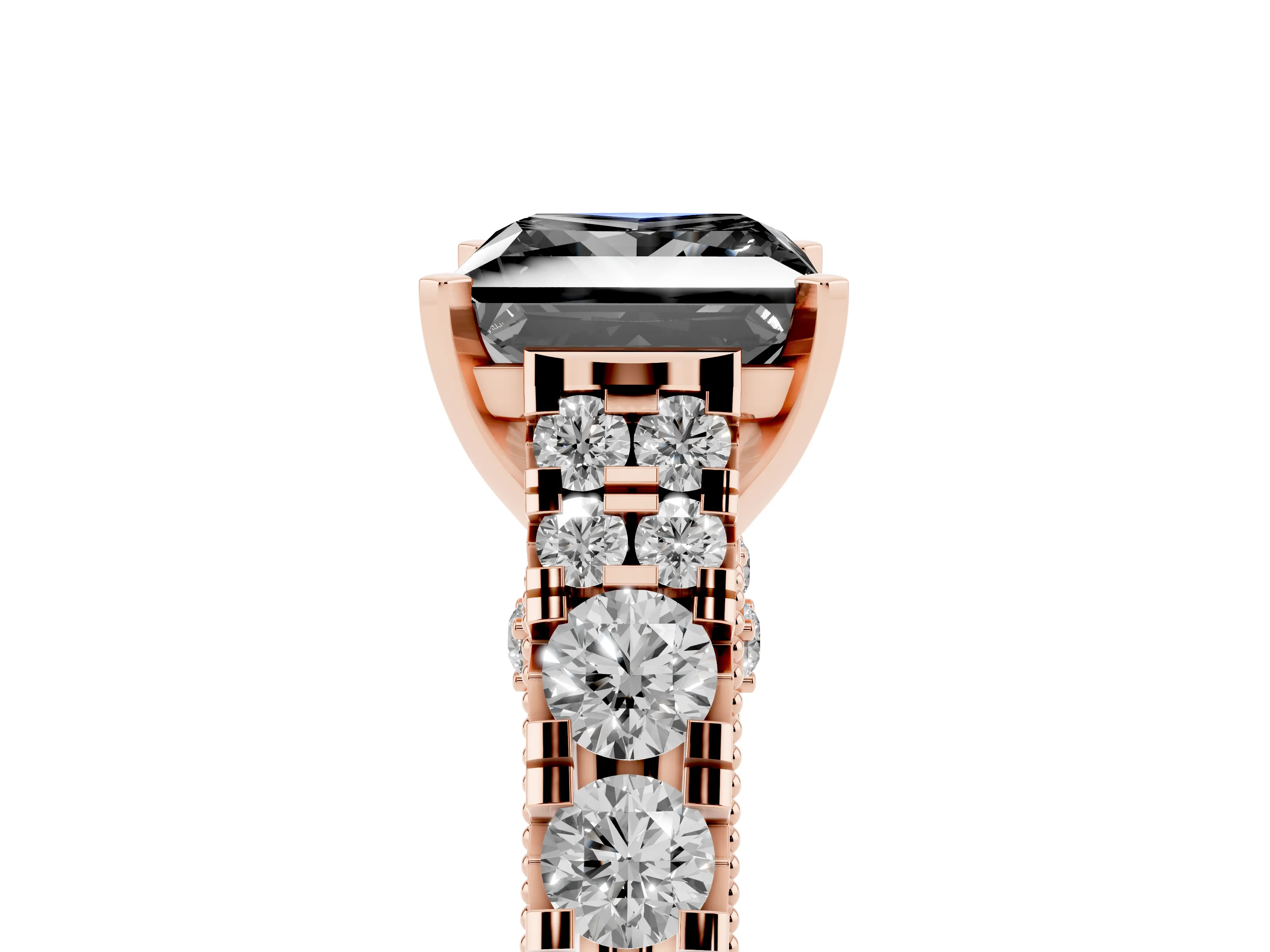 Fancy Black Princess Cut Diamond Classic Solitaire Ring Set in Rose gold with Pavé Band and Prong Setting