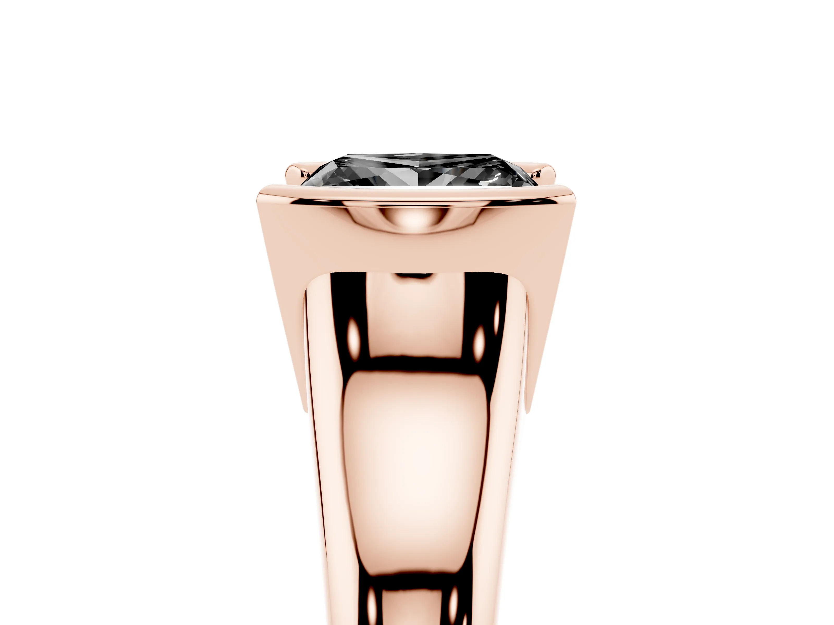 Fancy Black Princess Cut Diamond Solitaire Tension Set Ring Set in Rose gold with Split Shank Band