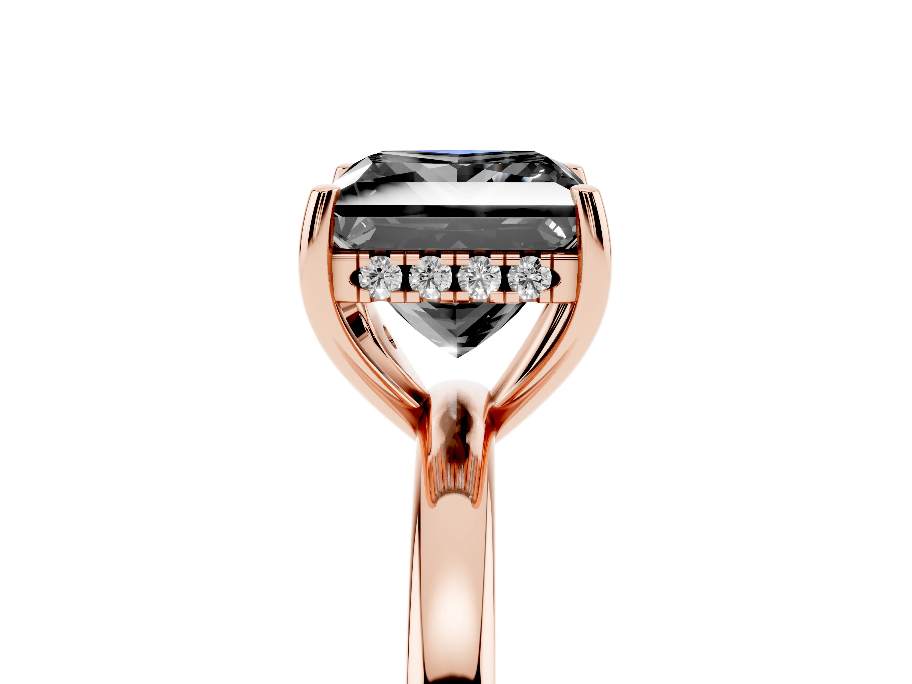 Fancy Black Princess Cut Diamond Solitaire Ring Set in Rose gold with Plain Band and Prong Setting