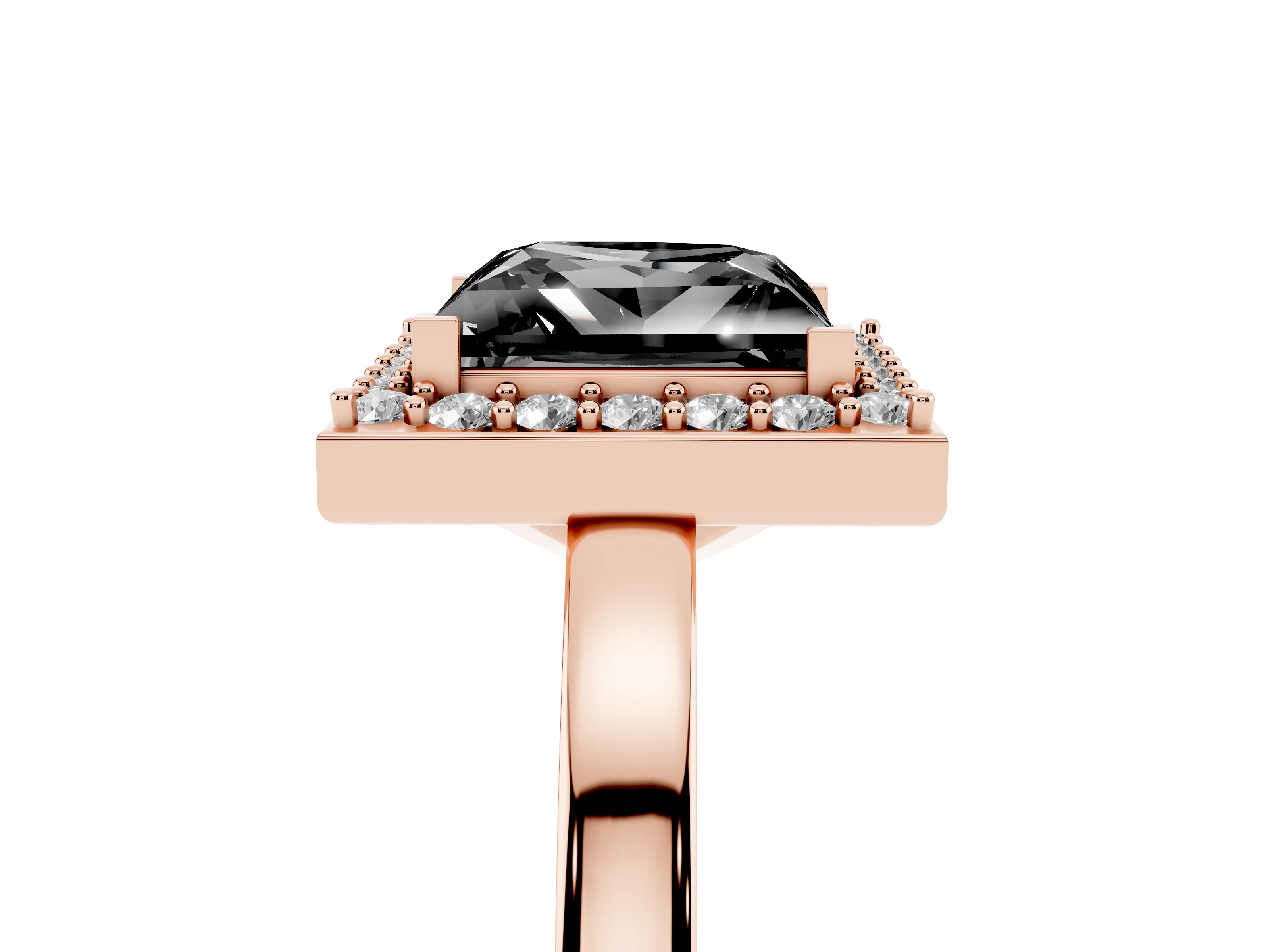 Fancy Black Princess Cut Diamond Halo Ring Set in Rose gold with Solitaire Band and Prong Setting