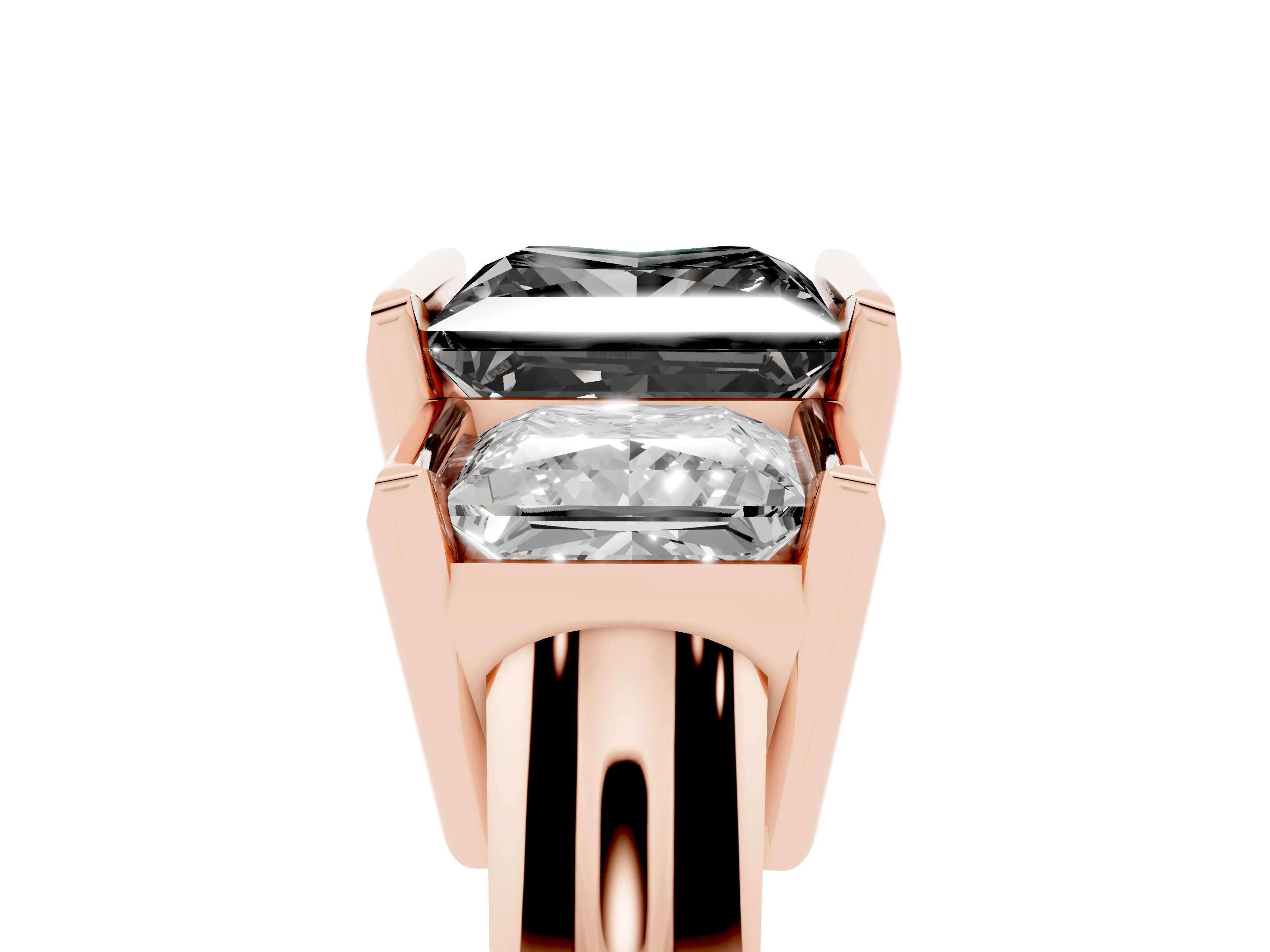 Fancy Black Princess Cut Diamond Three-Stone Channel Set Ring Set in Rose gold with Smooth Polished Band