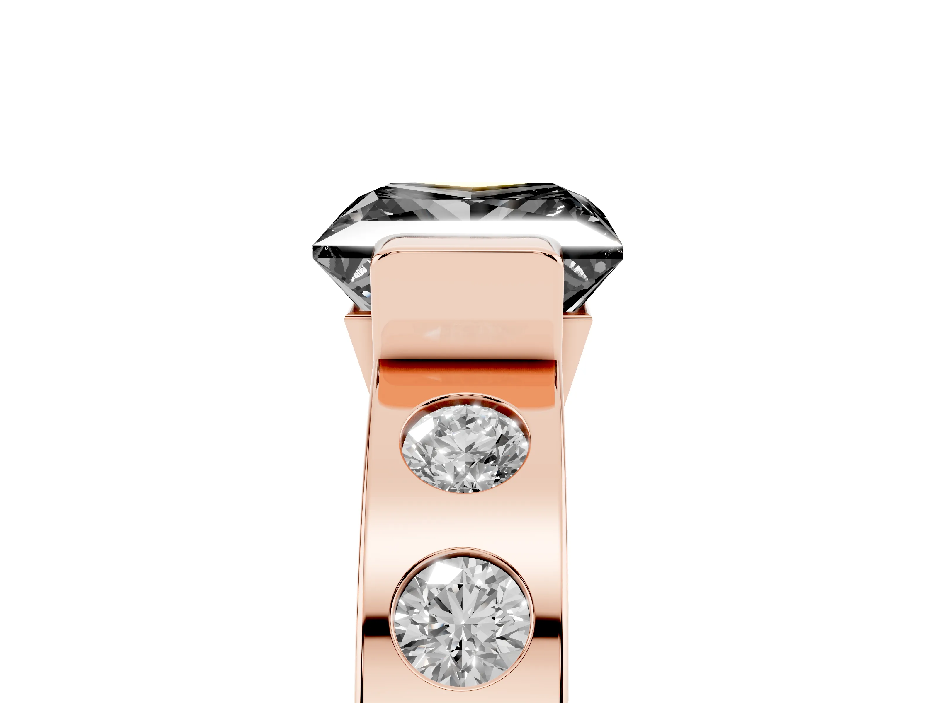 Fancy Black Princess Cut Diamond Channel-Set Band Ring Set in Rose gold with Bezel Prong Setting