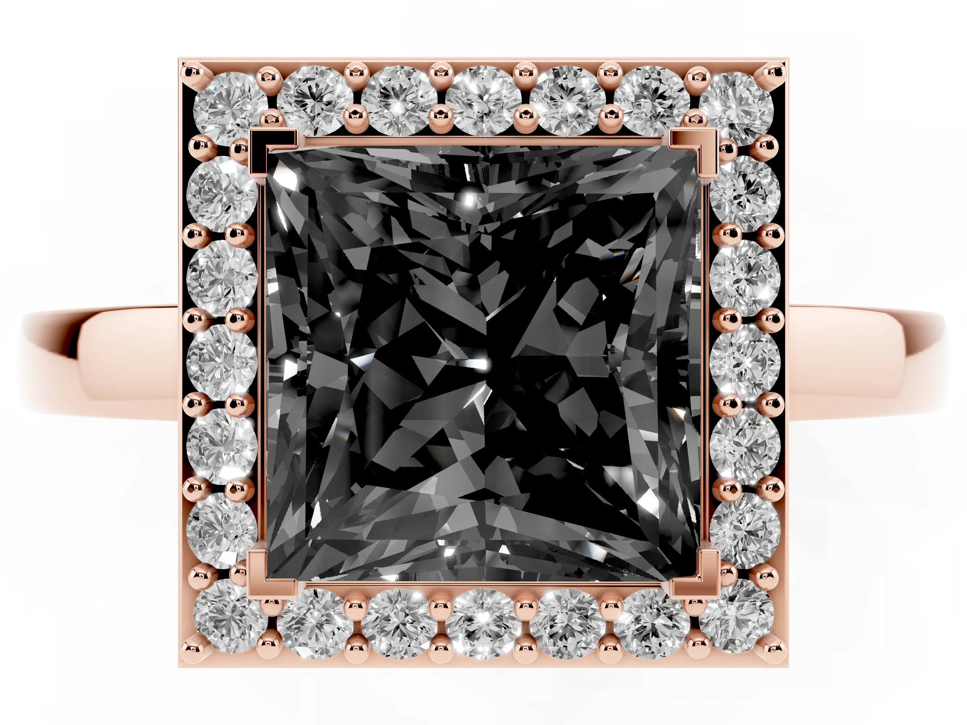Fancy Black Princess Cut Diamond Halo Ring Set in Rose gold with Solitaire Band and Prong Setting
