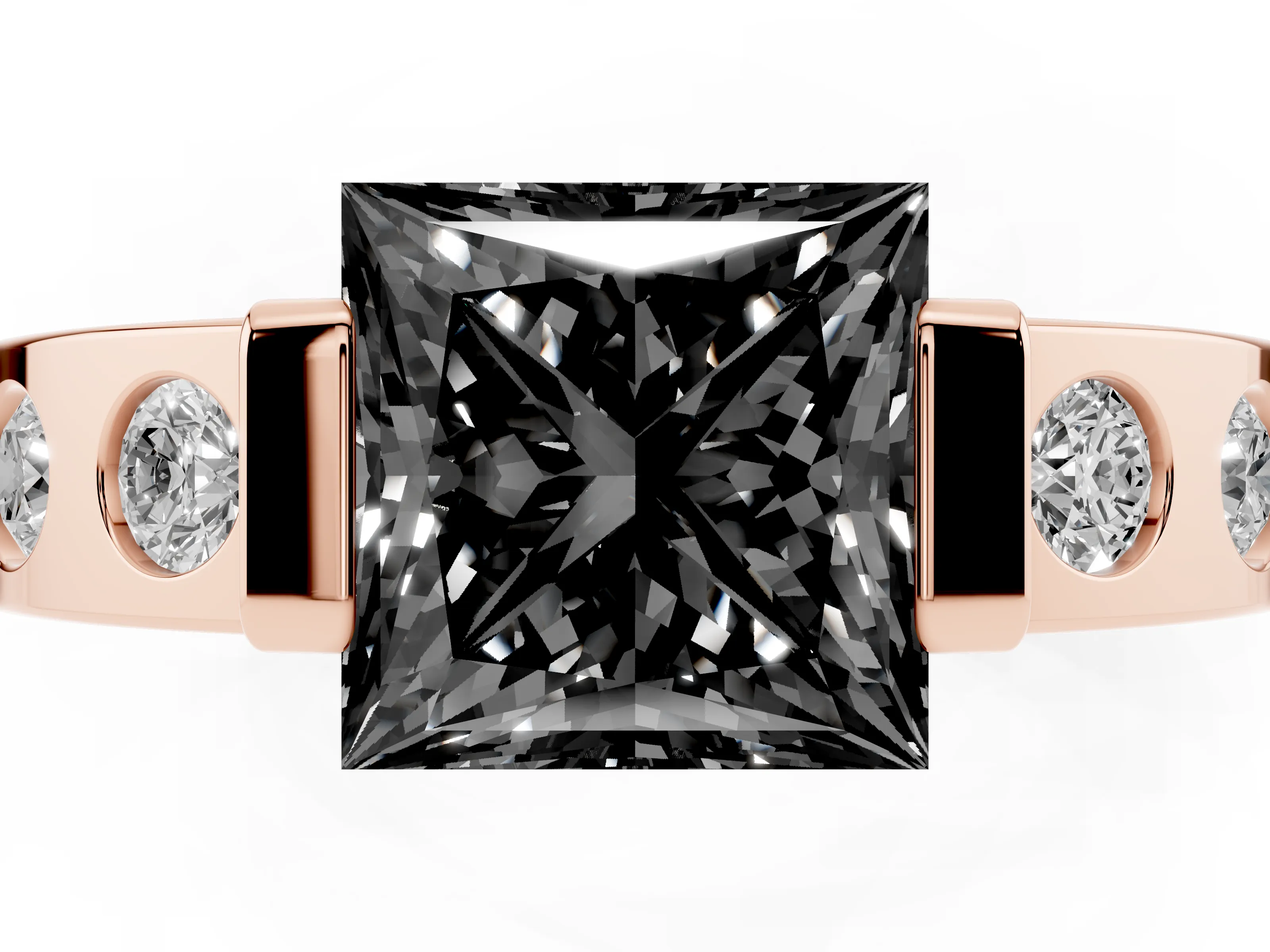Fancy Black Princess Cut Diamond Channel-Set Band Ring Set in Rose gold with Bezel Prong Setting