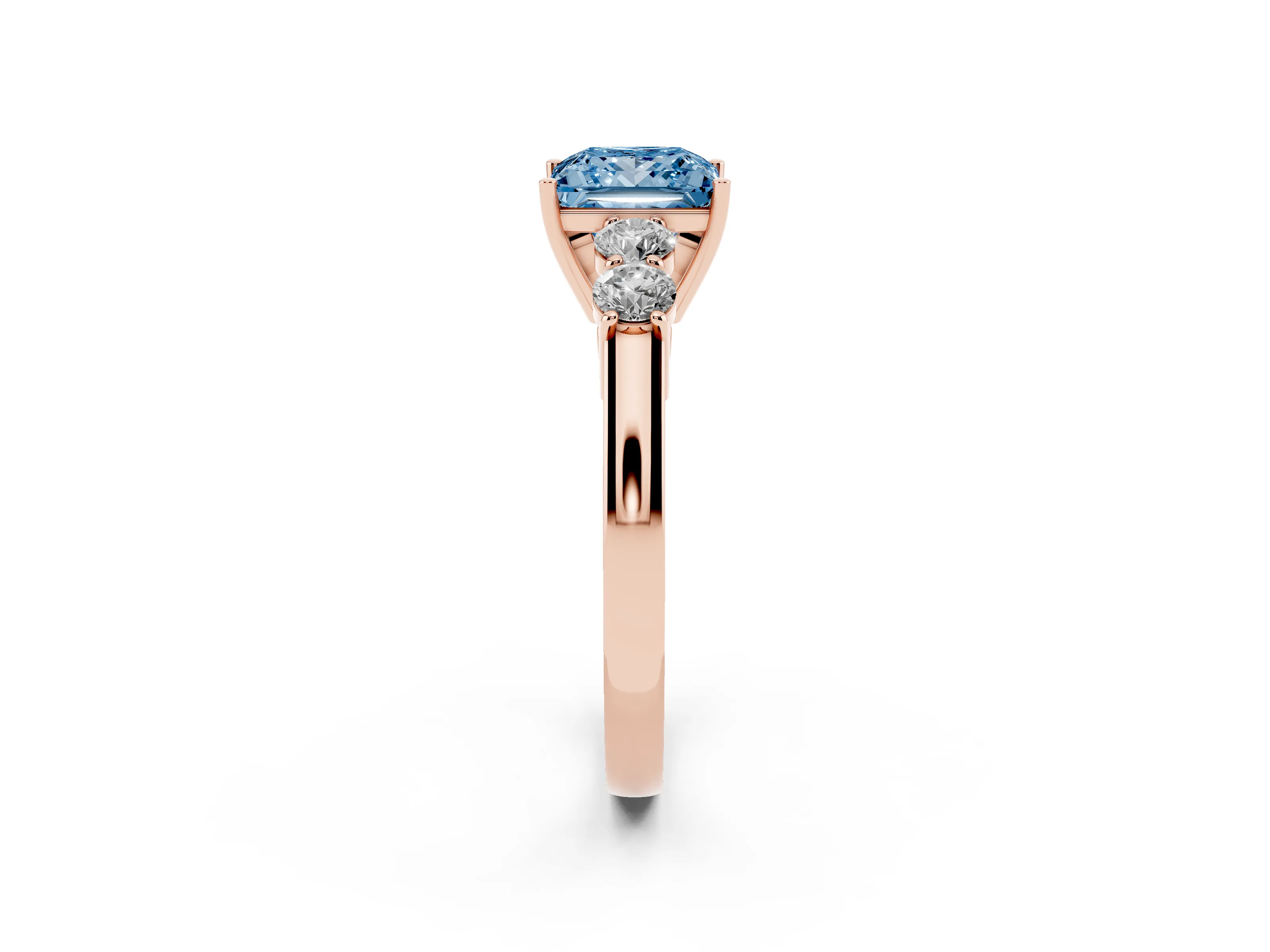Fancy Blue Princess Cut Diamond Five-Stone Prong Set Band Ring Set in Rose gold with Polished Band