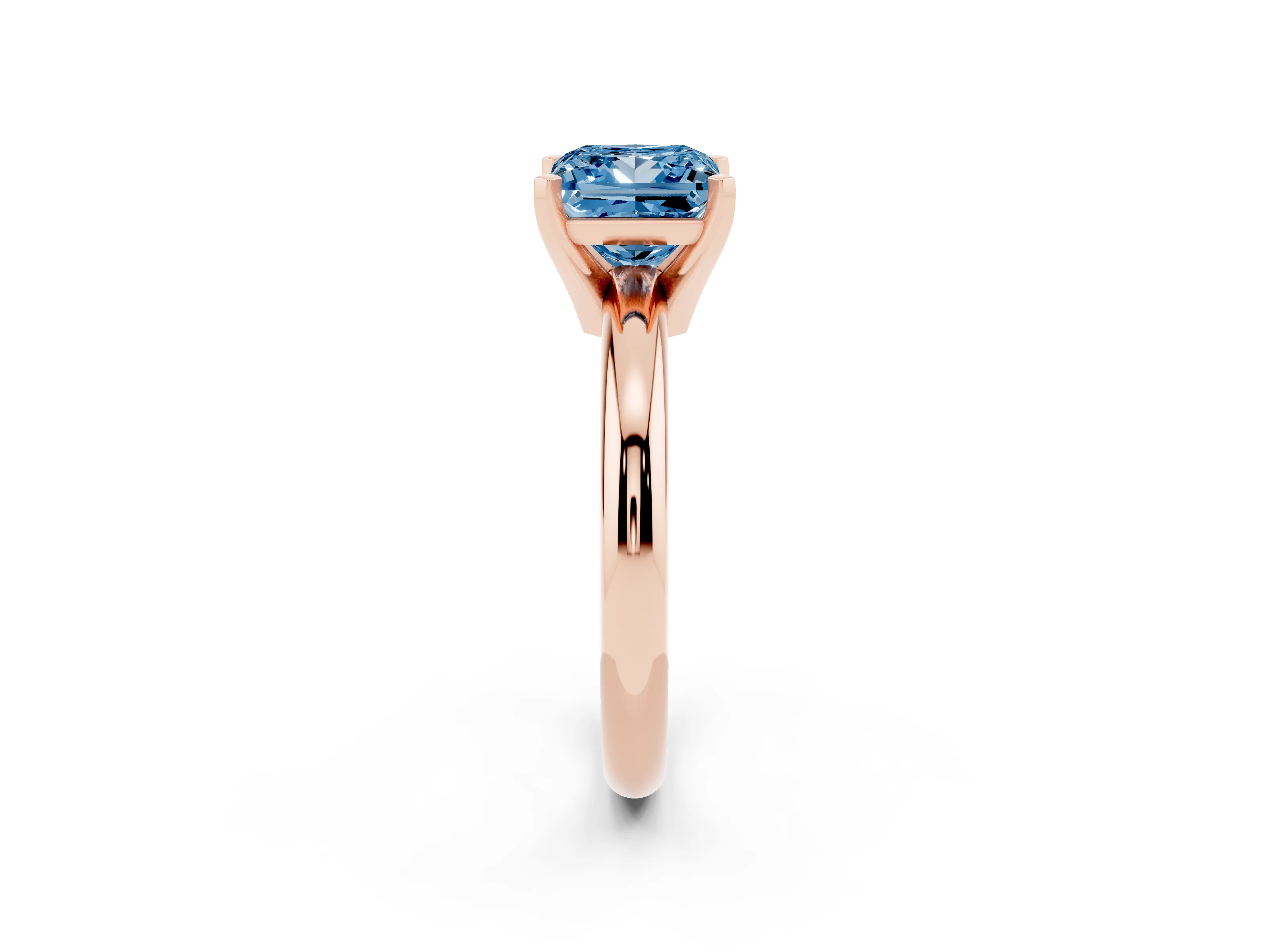 Fancy Blue Princess Cut Diamond Solitaire Engagement Ring Set in Rose gold with Round Band and Prong Setting