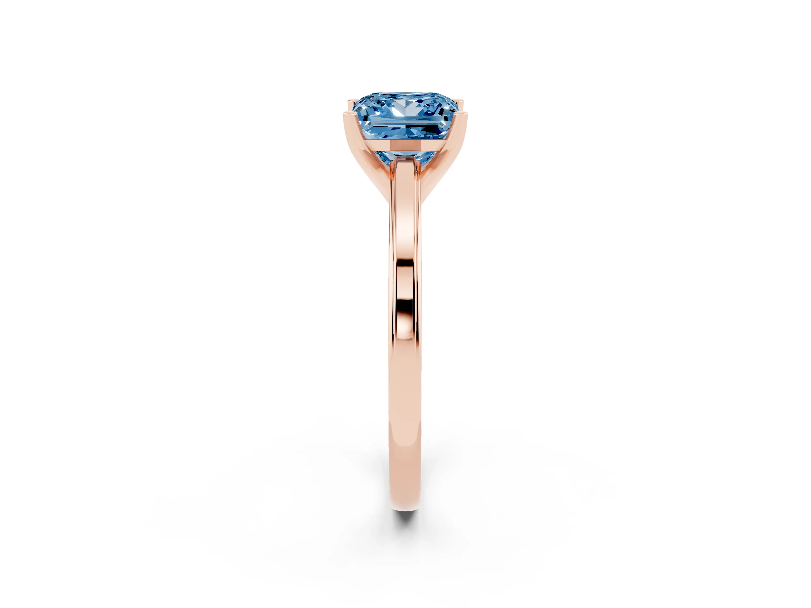 Fancy Blue Princess Cut Diamond Solitaire Ring Set in Rose gold with Prong Setting and Classic Band