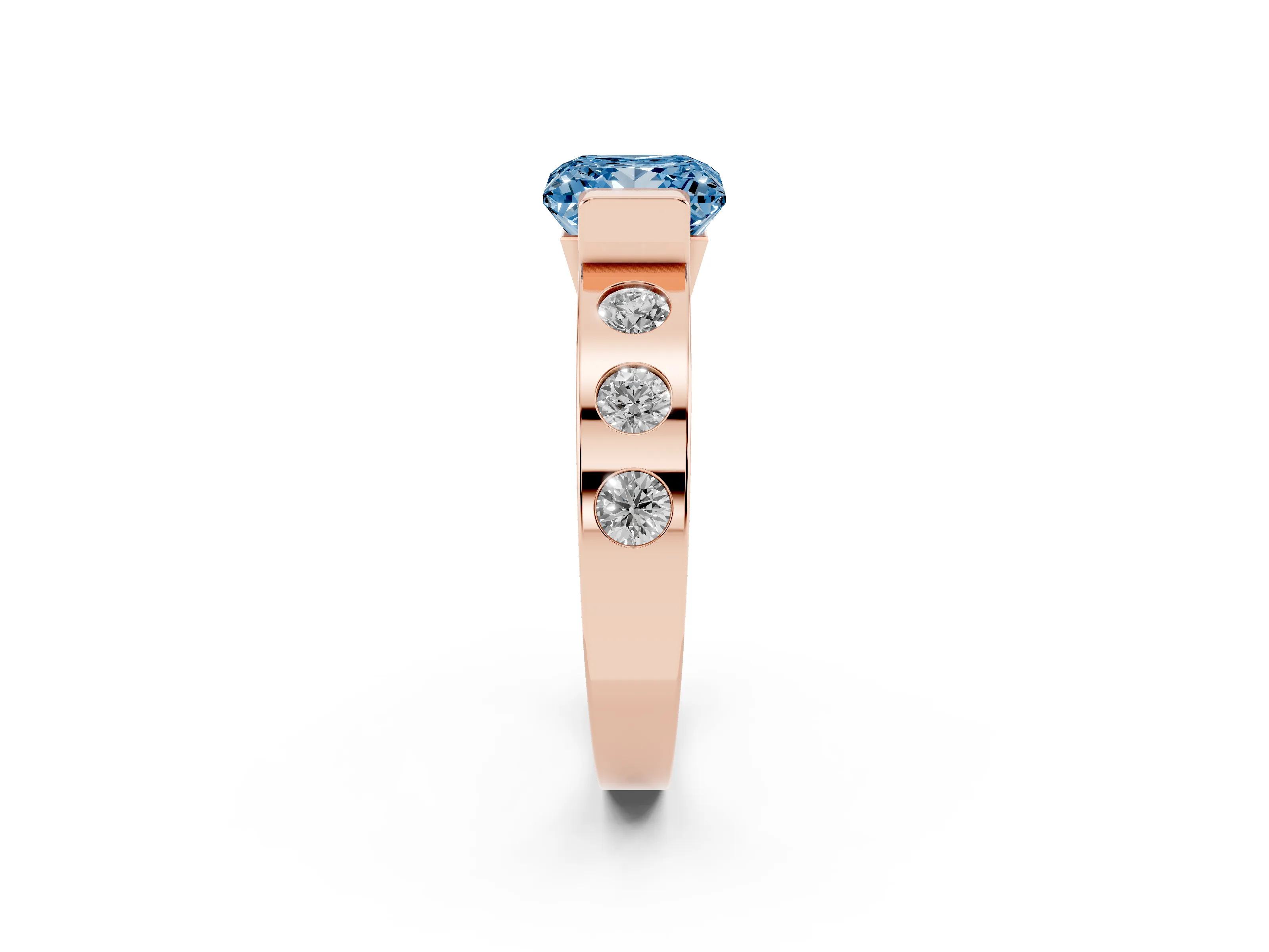 Fancy Blue Princess Cut Diamond Channel-Set Band Ring Set in Rose gold with Bezel Prong Setting
