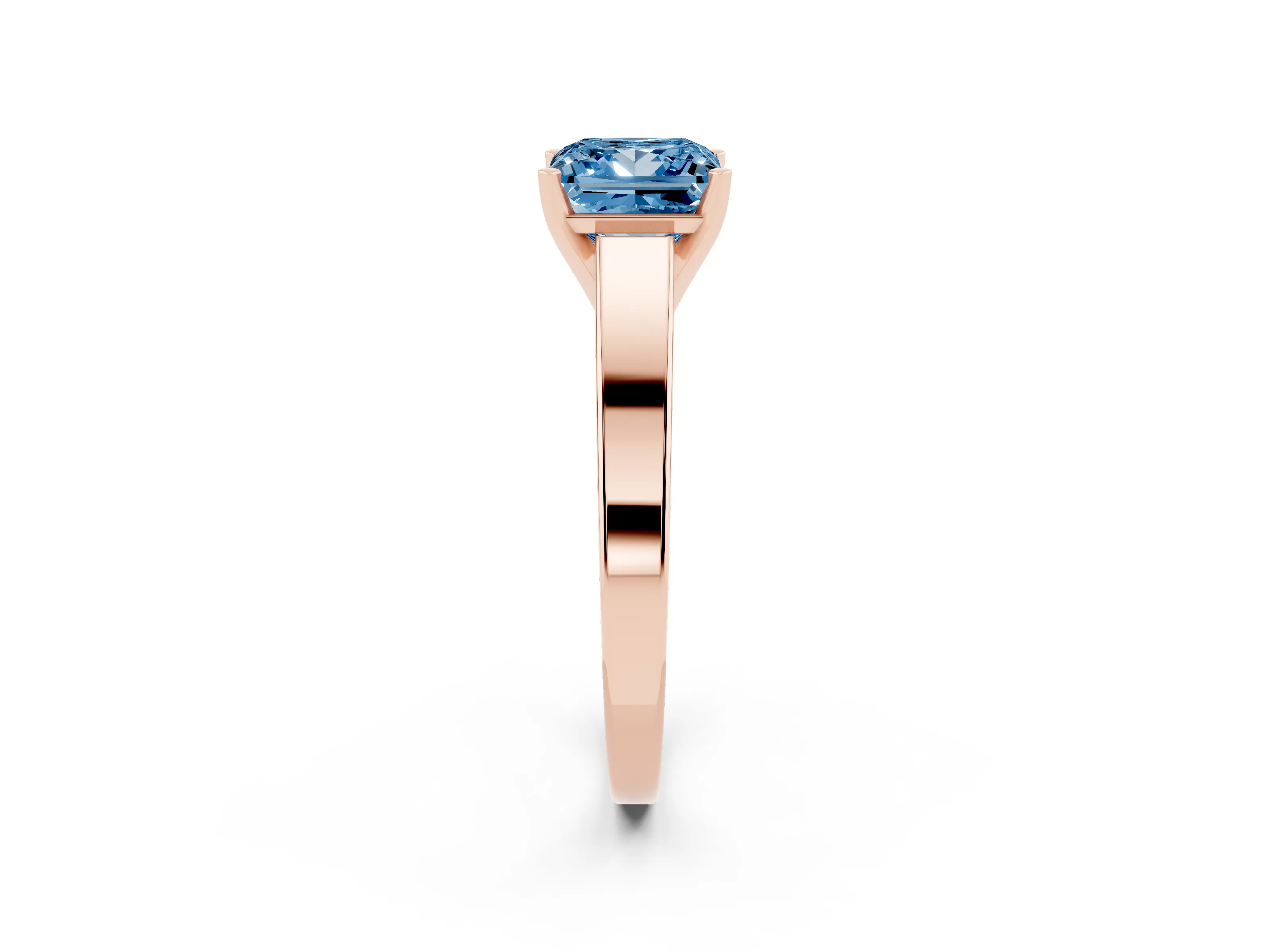 Fancy Blue Princess Cut Diamond Solitaire Engagement Ring Set in Rose gold with Prong Setting and Tapered Band