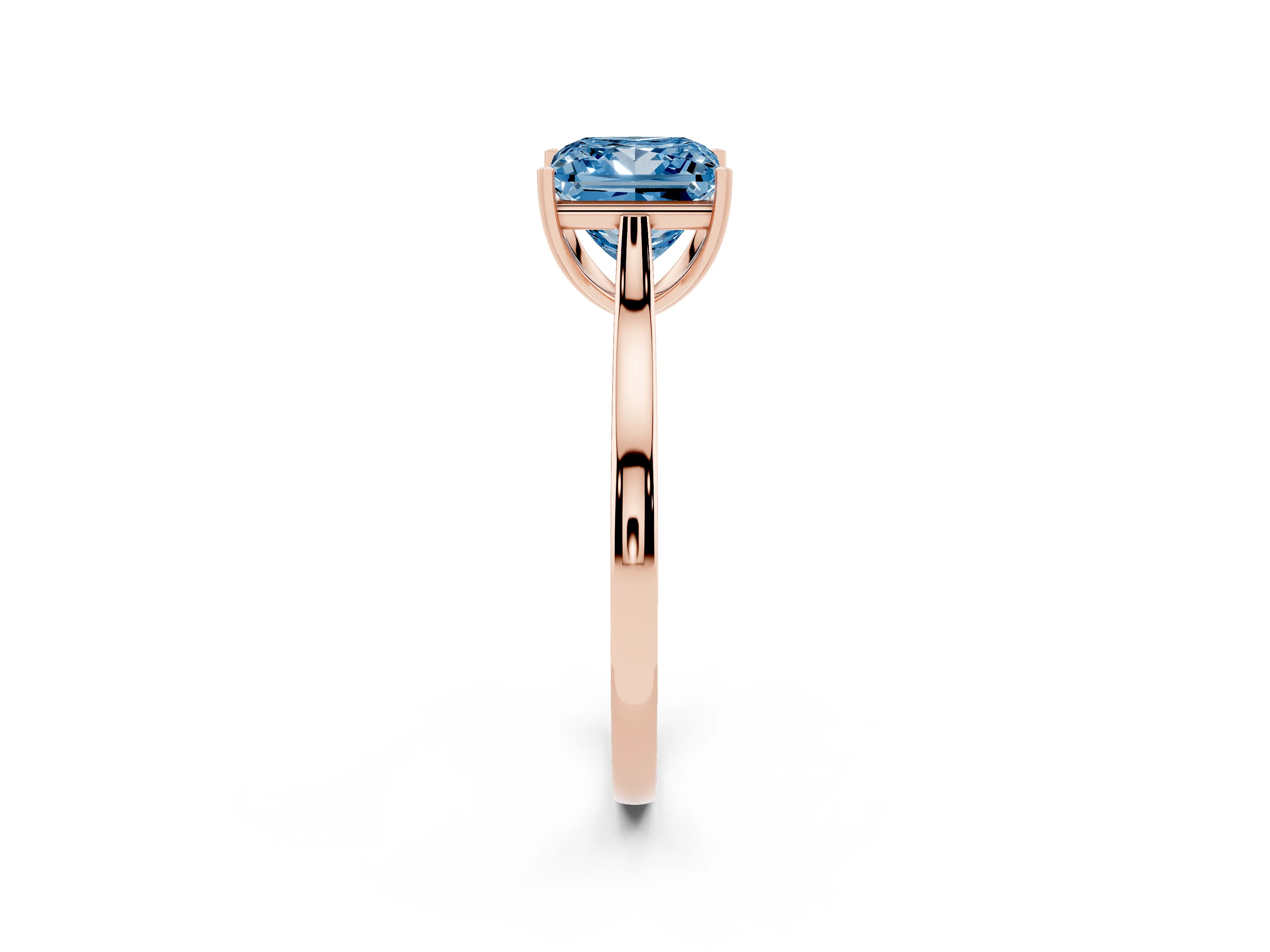 Fancy Blue Princess Cut Diamond Solitaire Heart Prong Engagement Ring Set in Rose gold with Tapered Band