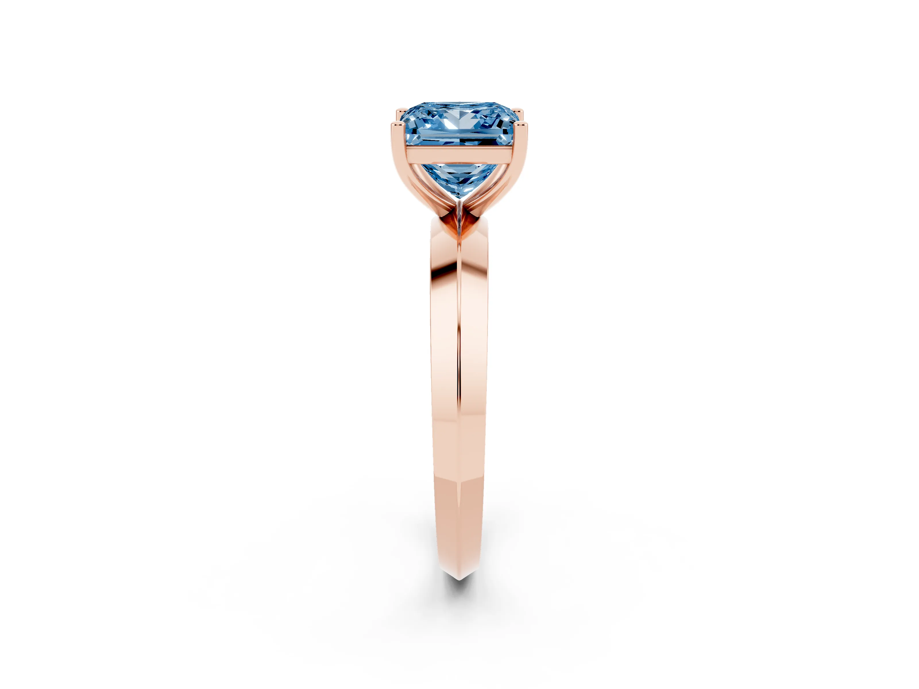 Fancy Blue Princess Cut Diamond Solitaire Engagement Ring Set in Rose gold with Flat Band and Prong Setting