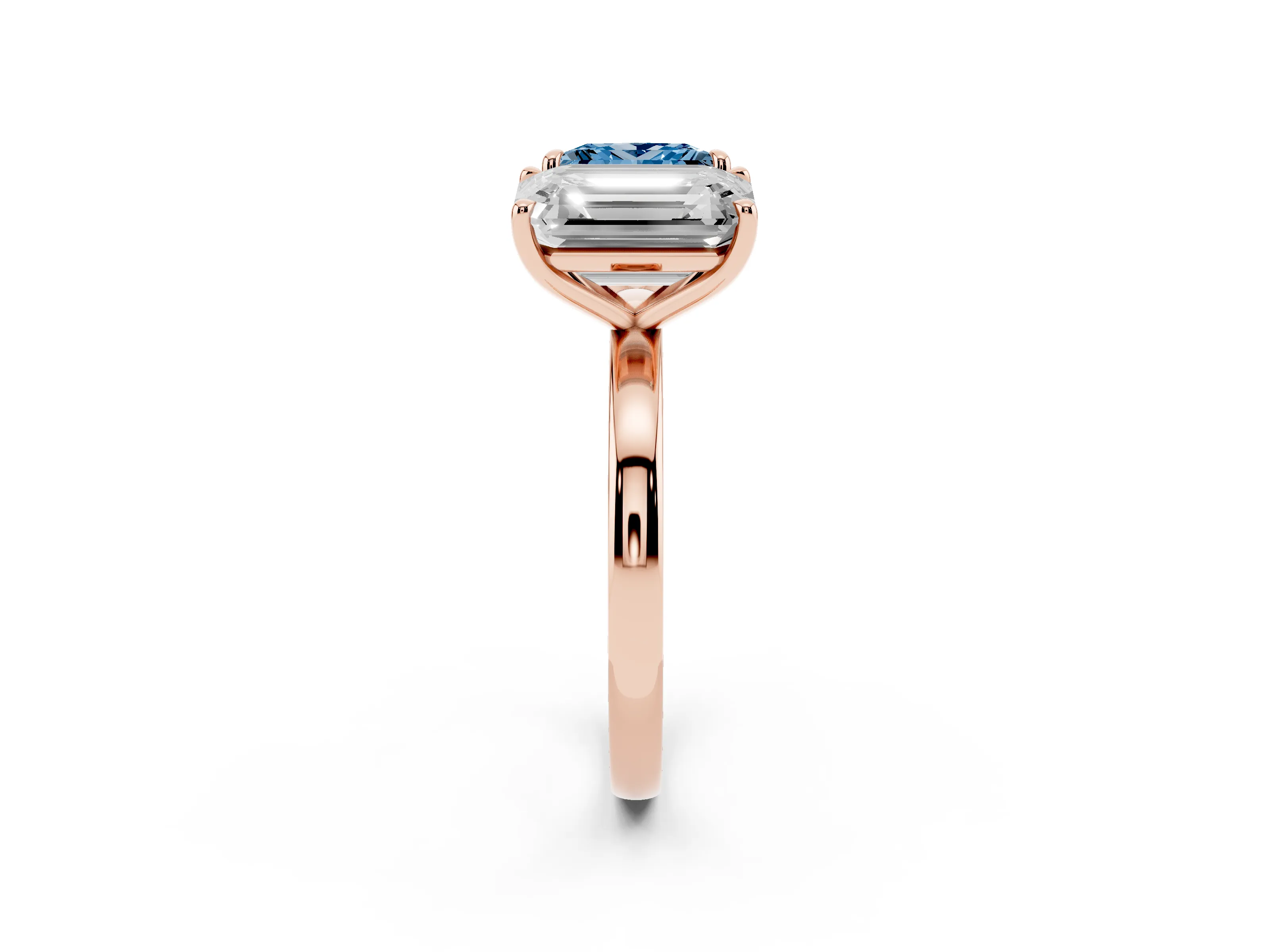 Fancy Blue Princess Cut and Emerald Cut Toi Moi Ring Set in Rose gold with Prong Setting