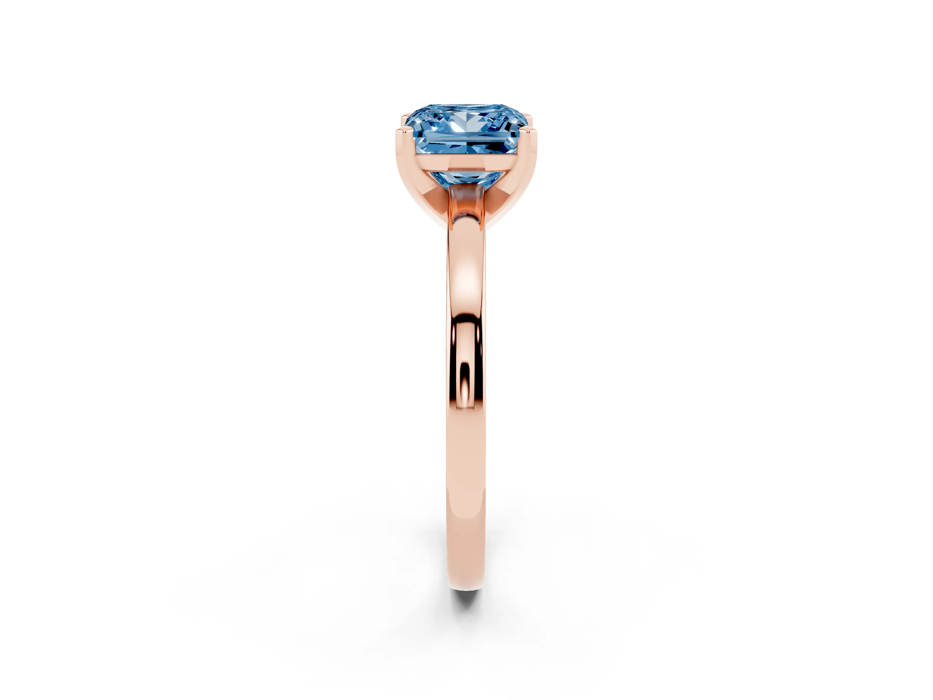 Fancy Blue Princess Cut Diamond Solitaire Engagement Ring Set in Rose gold with Prong Setting on a Classic Band