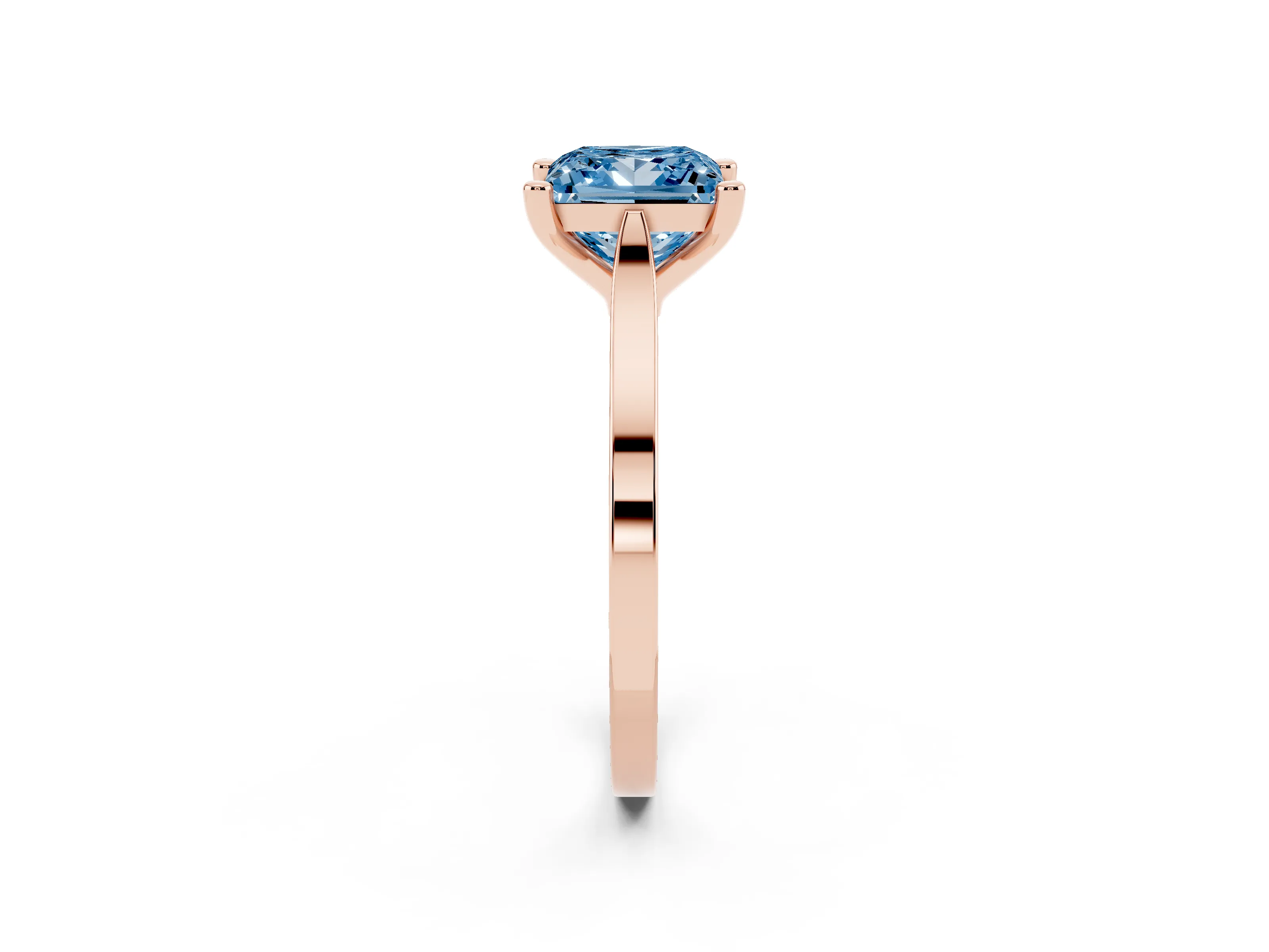 Fancy Blue Princess Cut Diamond Solitaire Ring Set in Rose gold with Prong Setting and Tapered Band