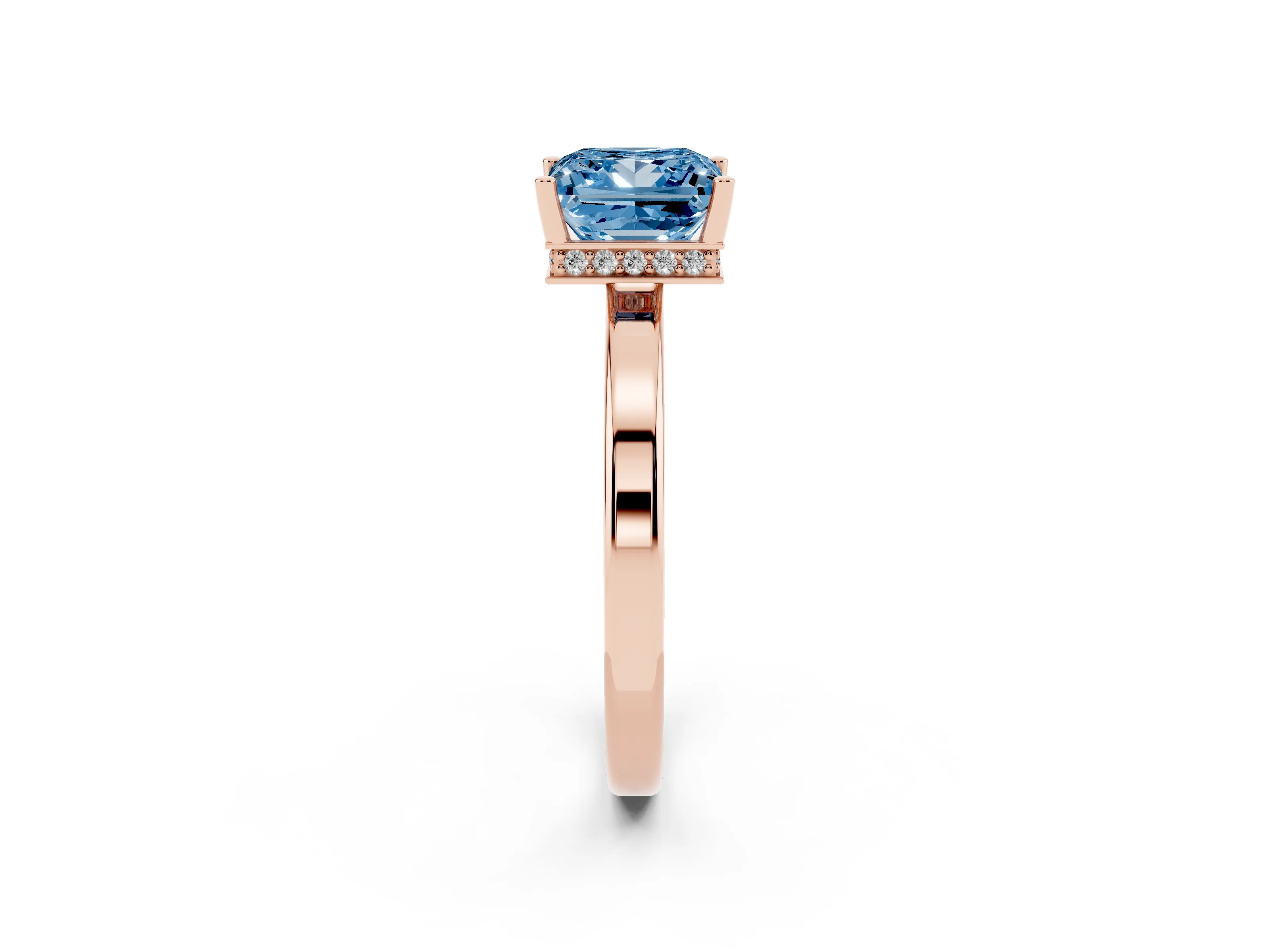 Fancy Blue Princess Cut Diamond Solitaire Engagement Ring Set in Rose gold with Prong Setting on a Plain Band
