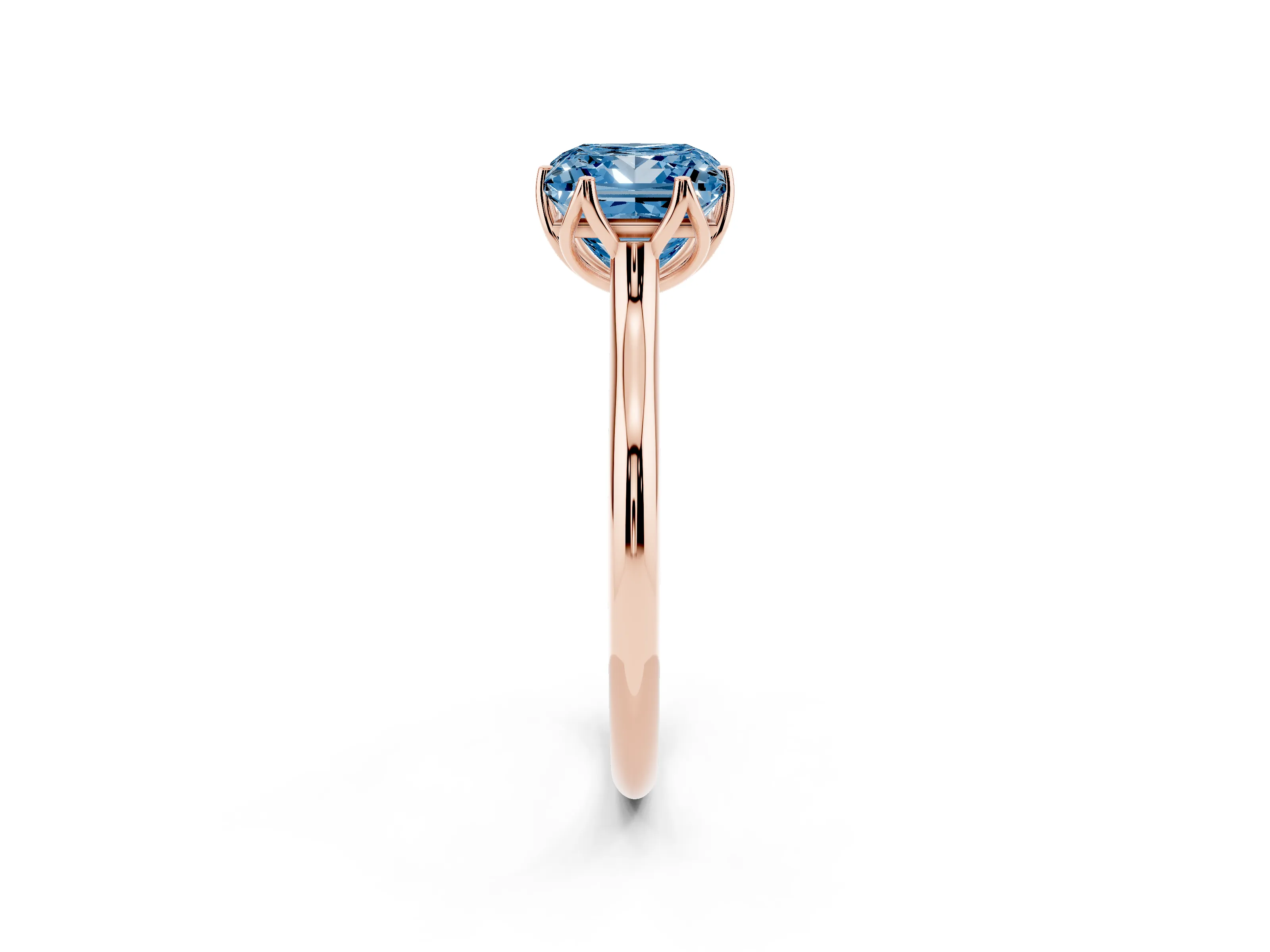 Fancy Blue Princess Cut Diamond Solitaire Cathedral Ring Set in Rose gold with Prong Setting