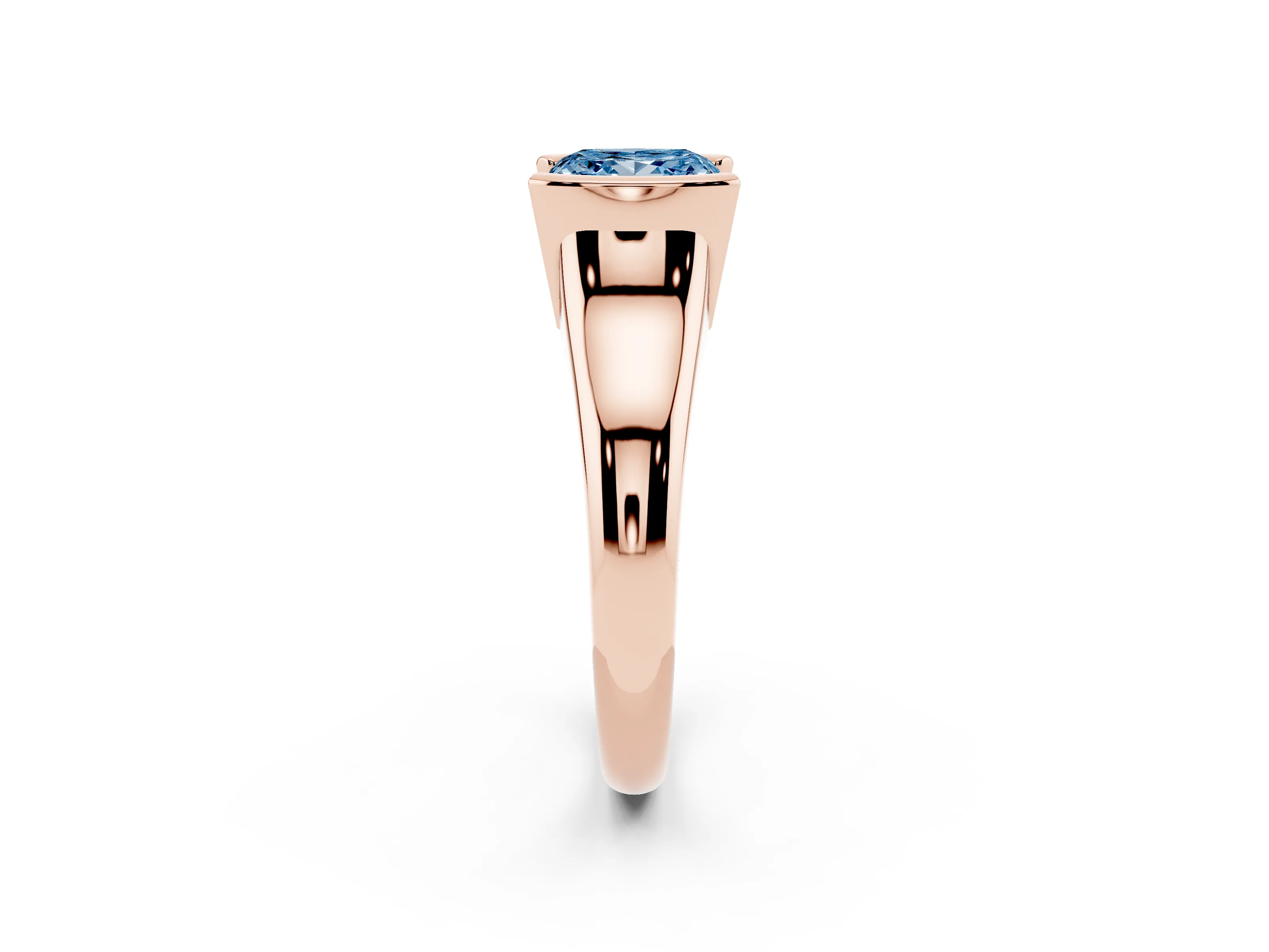 Fancy Blue Princess Cut Diamond Solitaire Tension Set Ring Set in Rose gold with Split Shank Band
