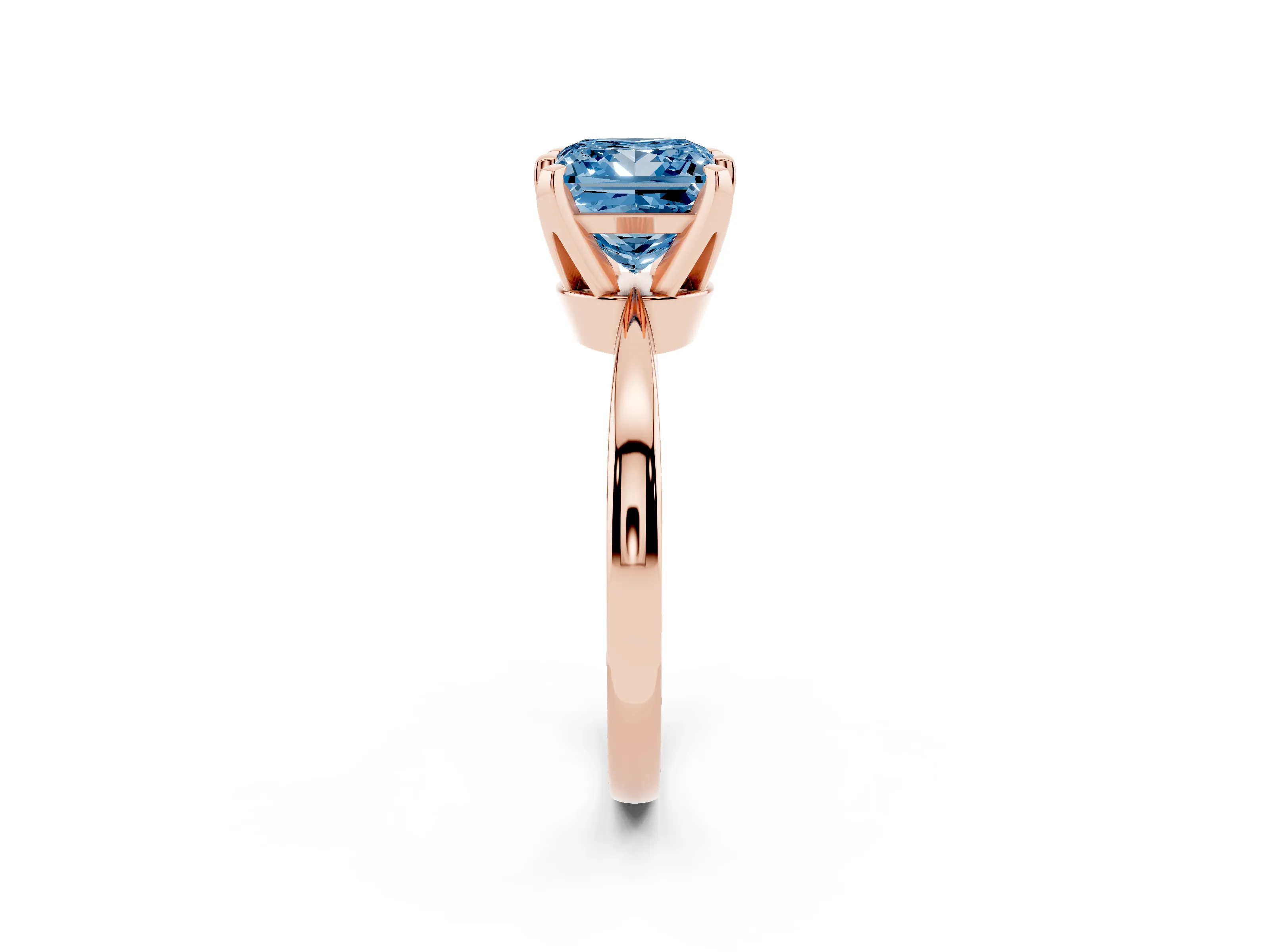 Fancy Blue Princess Cut Diamond Solitaire Engagement Ring Set in Rose gold with Slim Tapered Solitaire Band