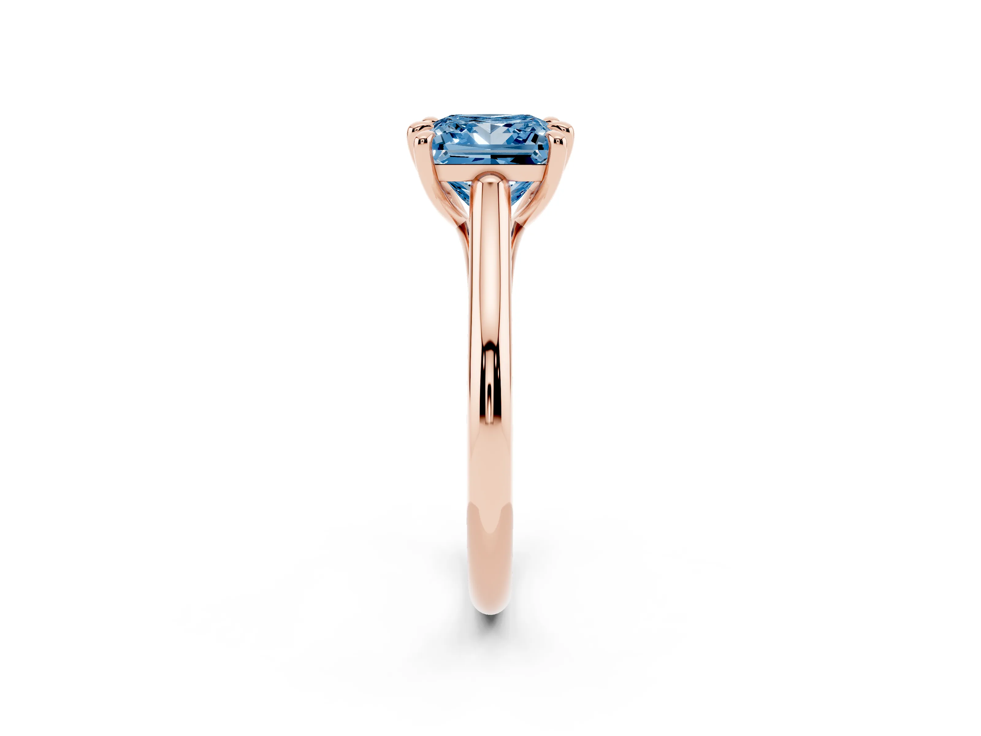 Fancy Blue Princess Cut Diamond Solitaire Engagement Ring Set in Rose gold with Prong Setting and Plain Classic Band