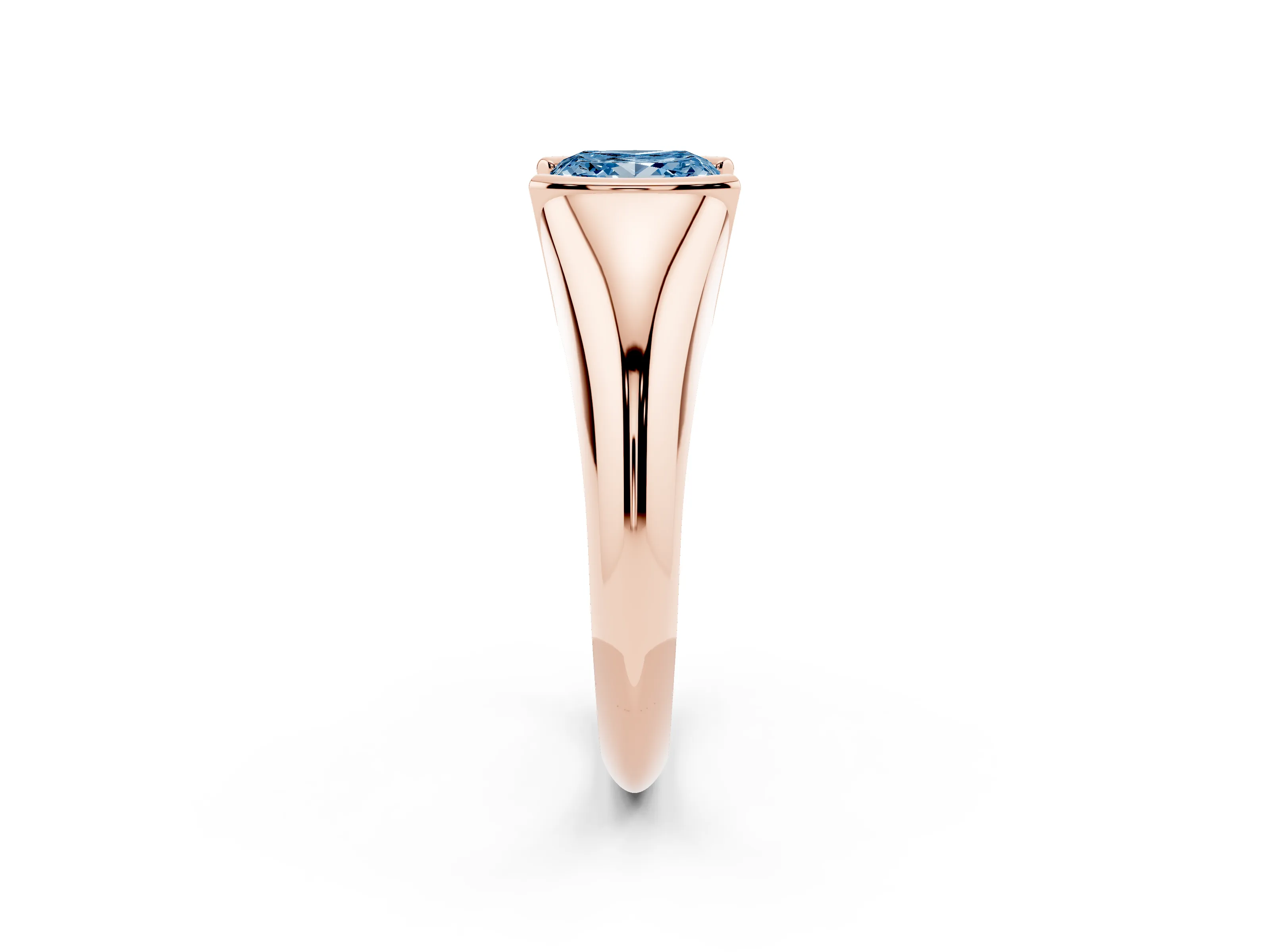 Fancy Blue Princess Cut Diamond Solitaire Tension Set Ring Set in Rose gold