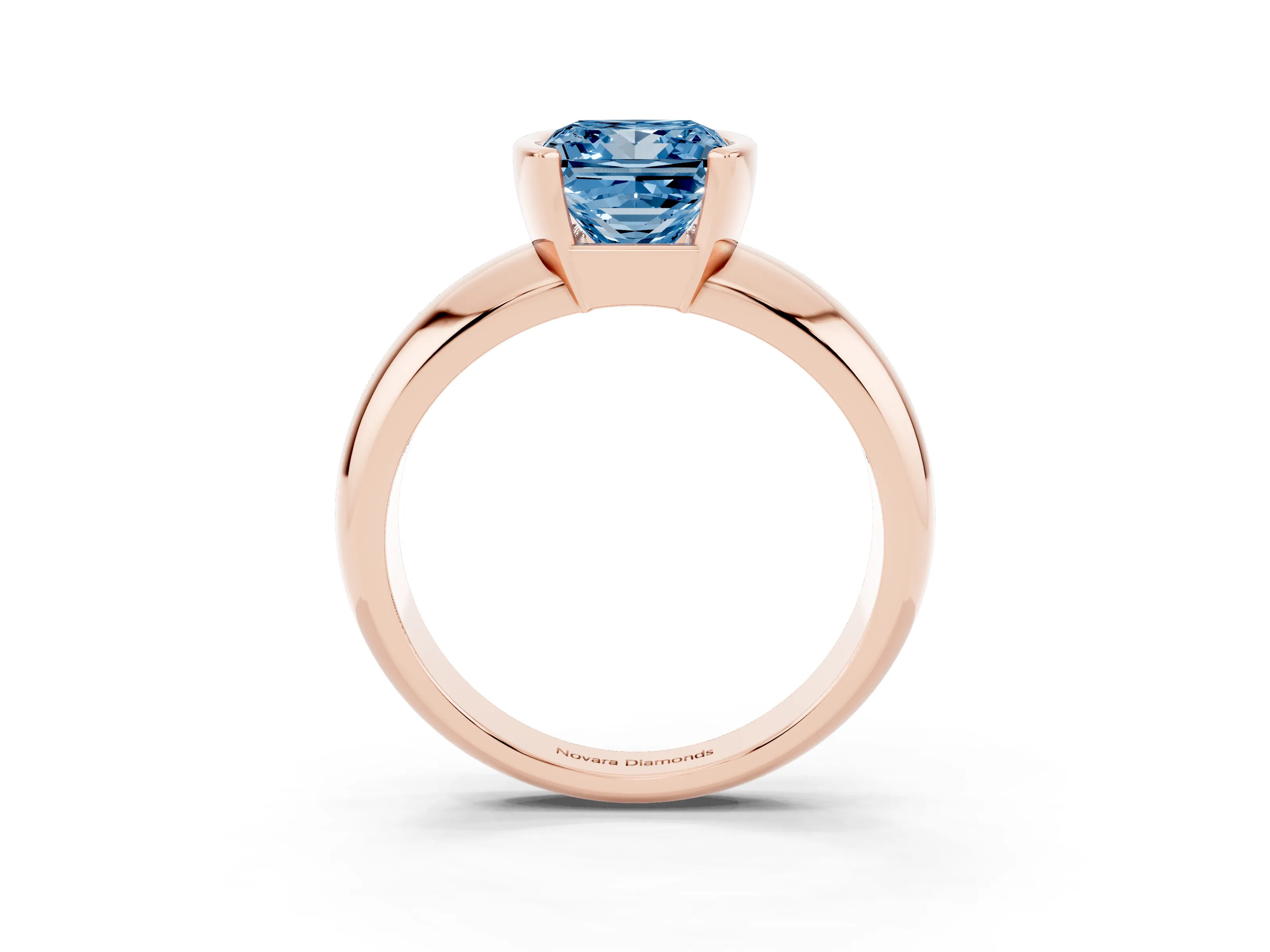Fancy Blue Princess Cut Diamond Solitaire Tension Set Ring Set in Rose gold with Wide Band