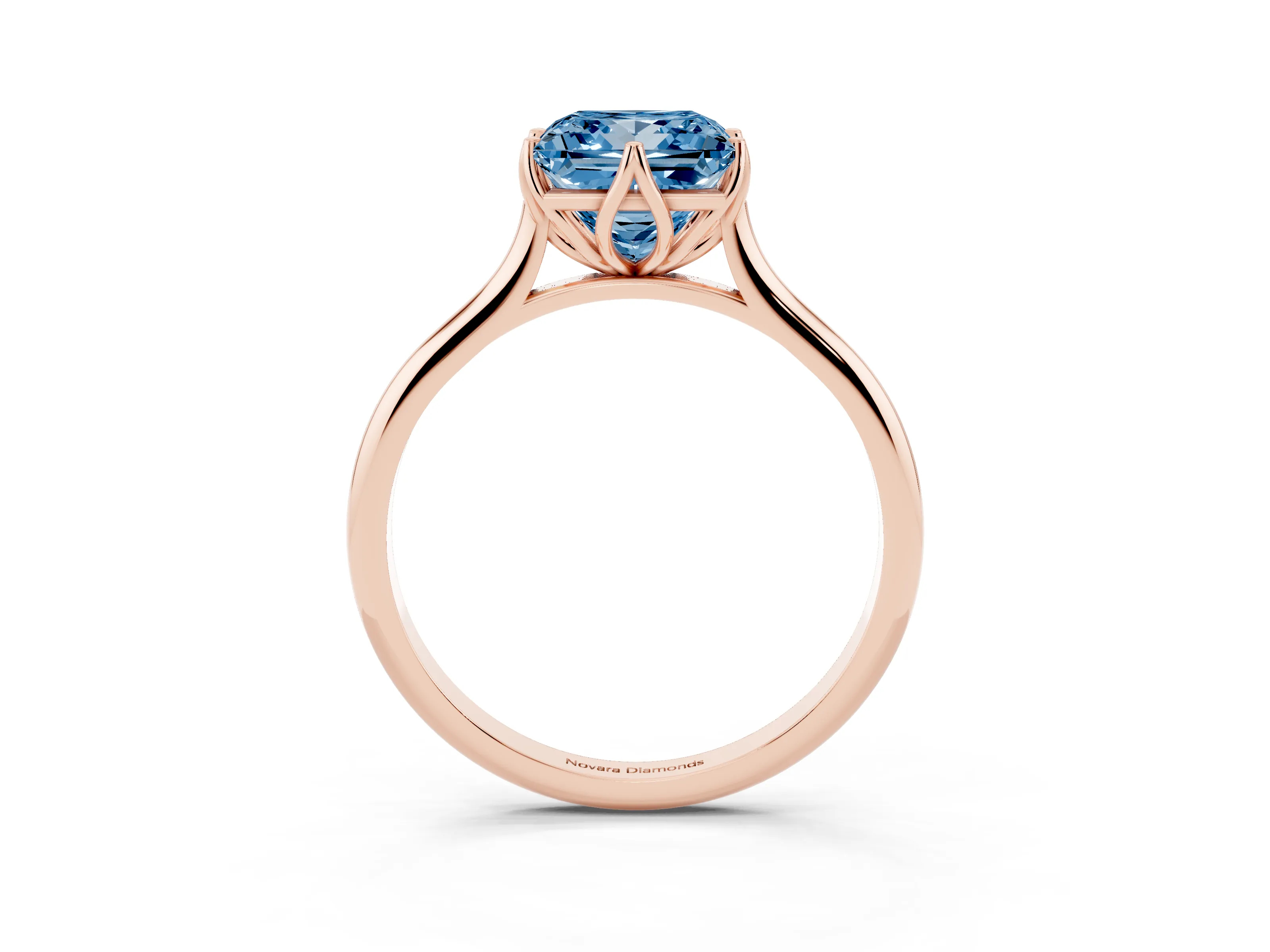 Fancy Blue Princess Cut Diamond Solitaire Cathedral Ring Set in Rose gold with Prong Setting
