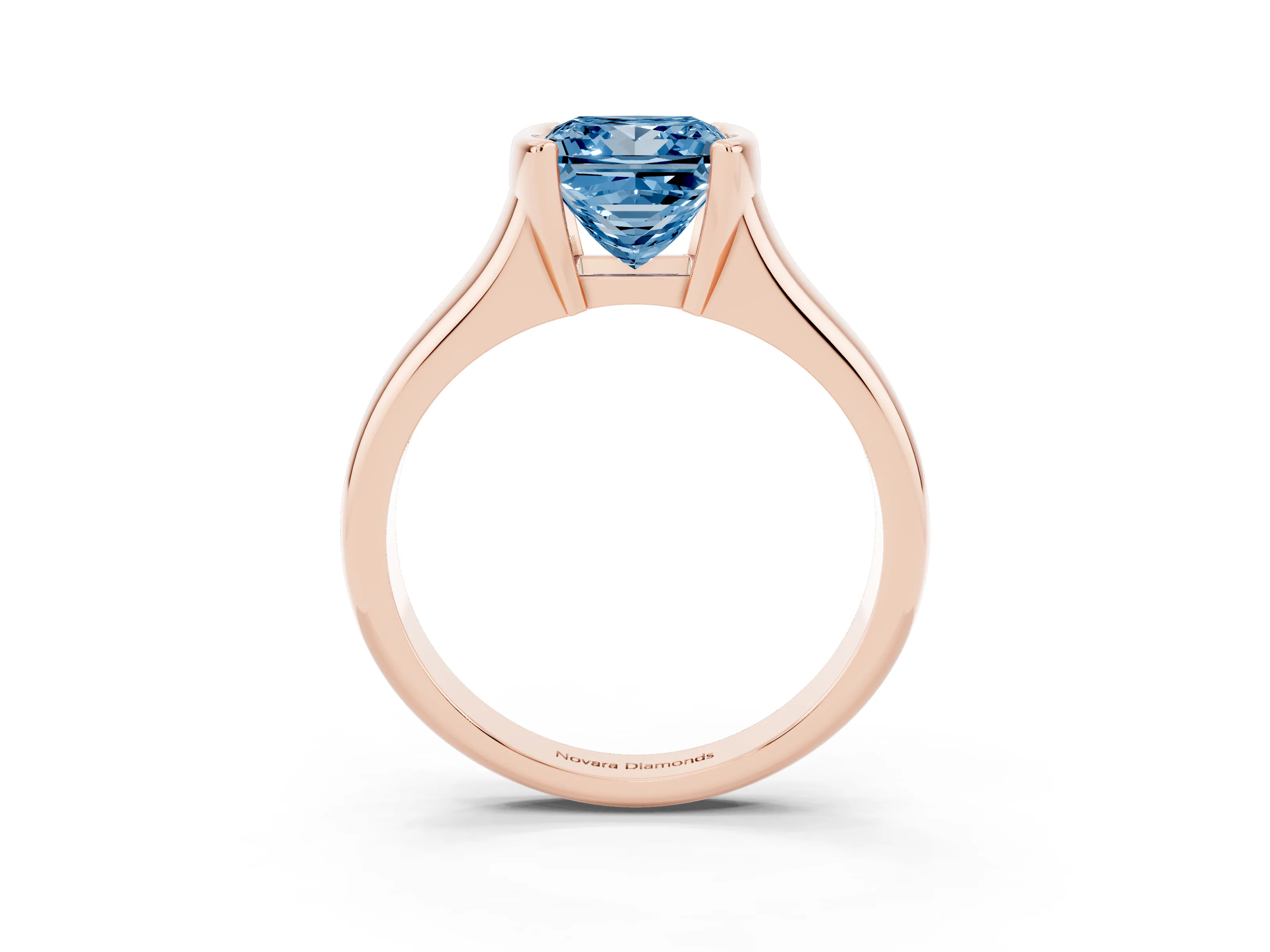 Fancy Blue Princess Cut Diamond Solitaire Tension Set Ring Set in Rose gold with Split Shank Band